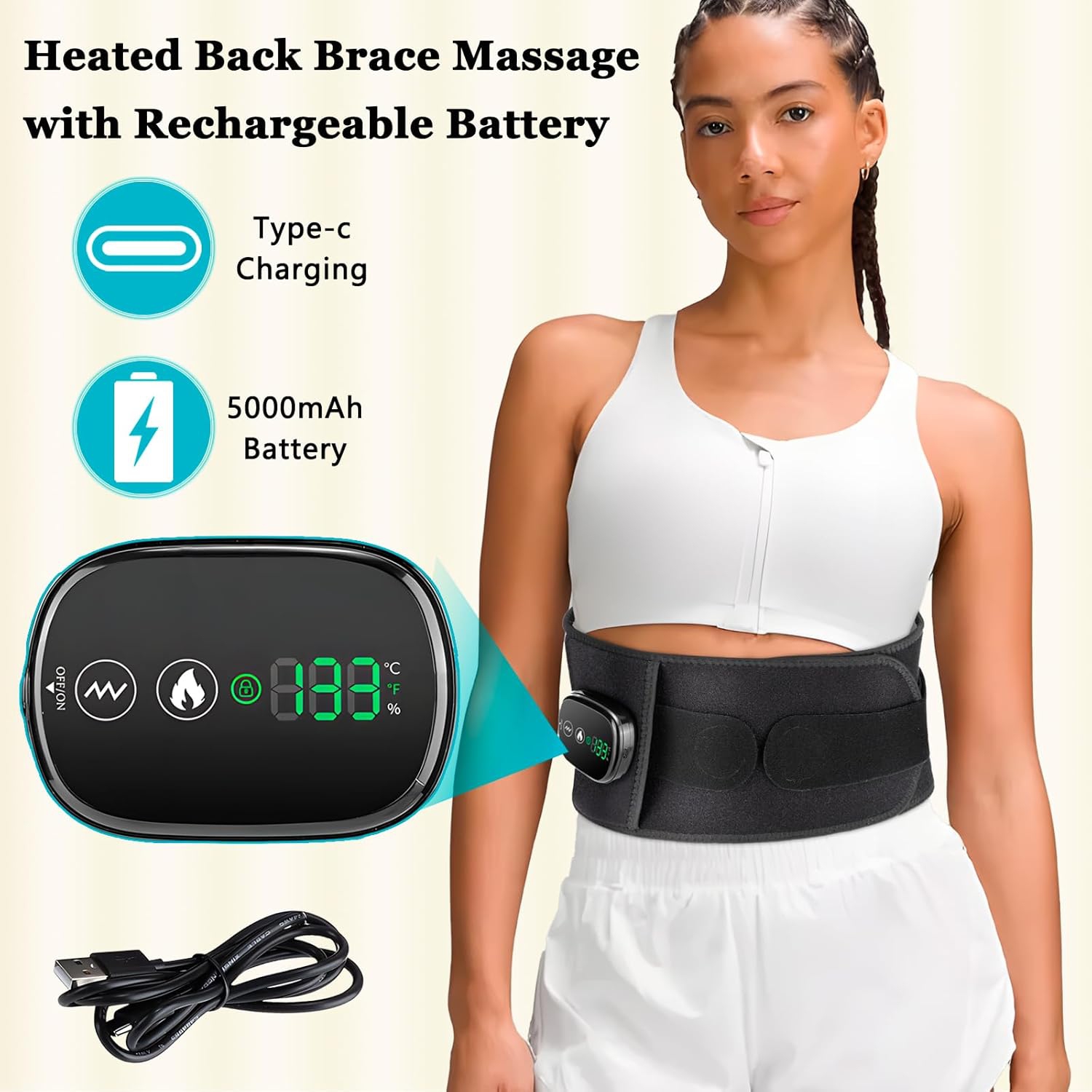 Heating pad belt with massage vibration function for pain relief——black