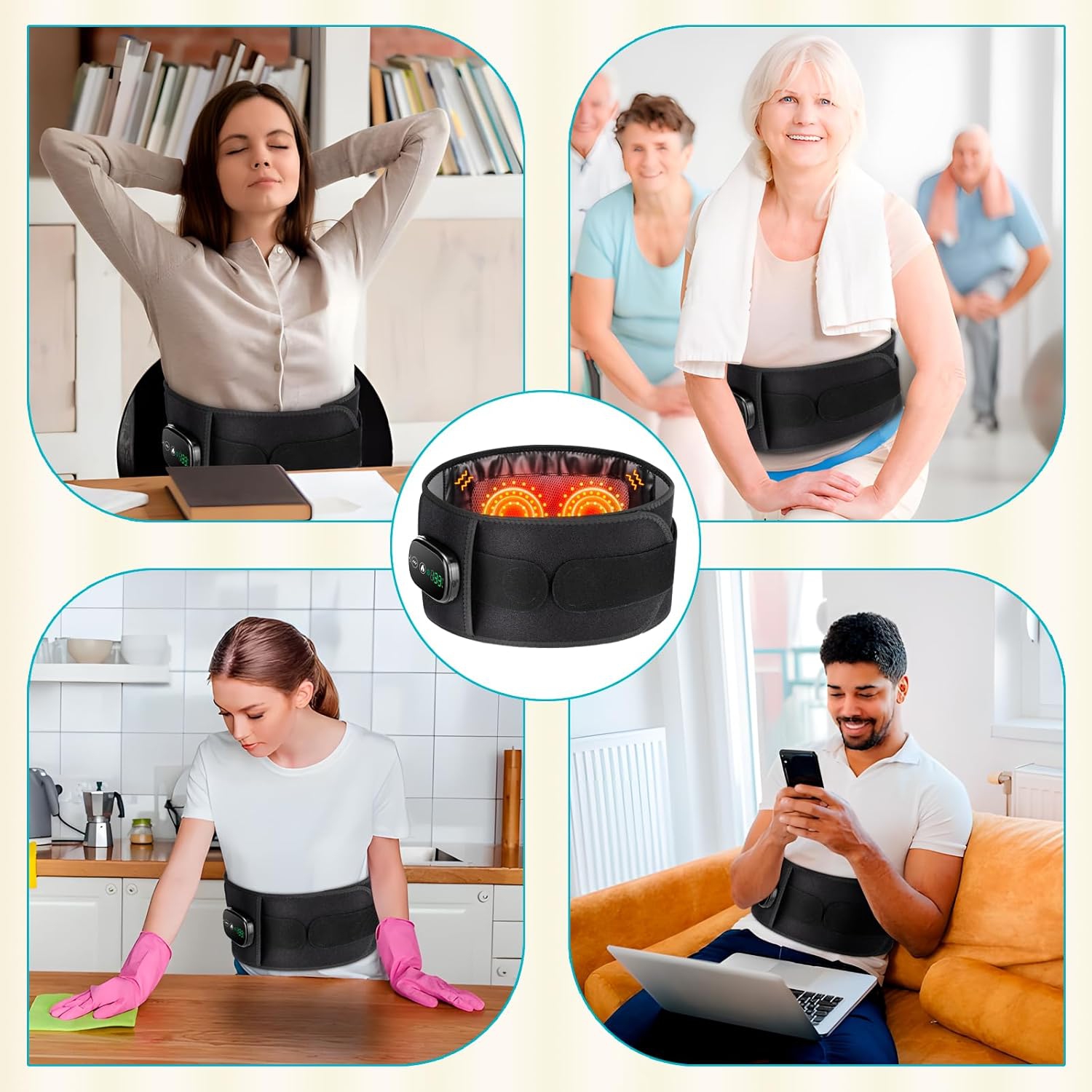 Heating pad belt with massage vibration function for pain relief——black