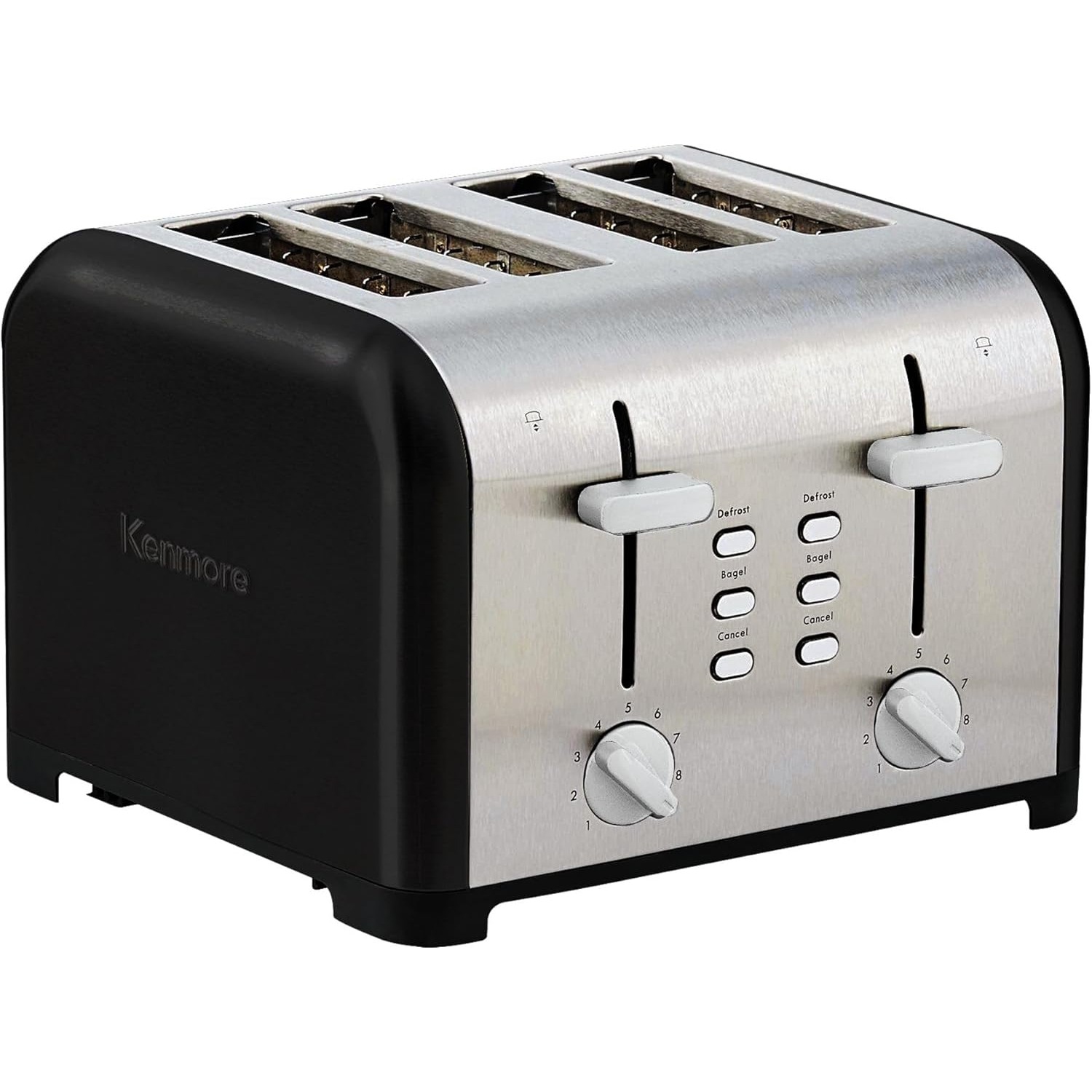 Kenmore 4-Slice Toaster, Extra Wide Slots, Bagel & Defrost Functions, 9 Browning Levels, Black Stainless Steel