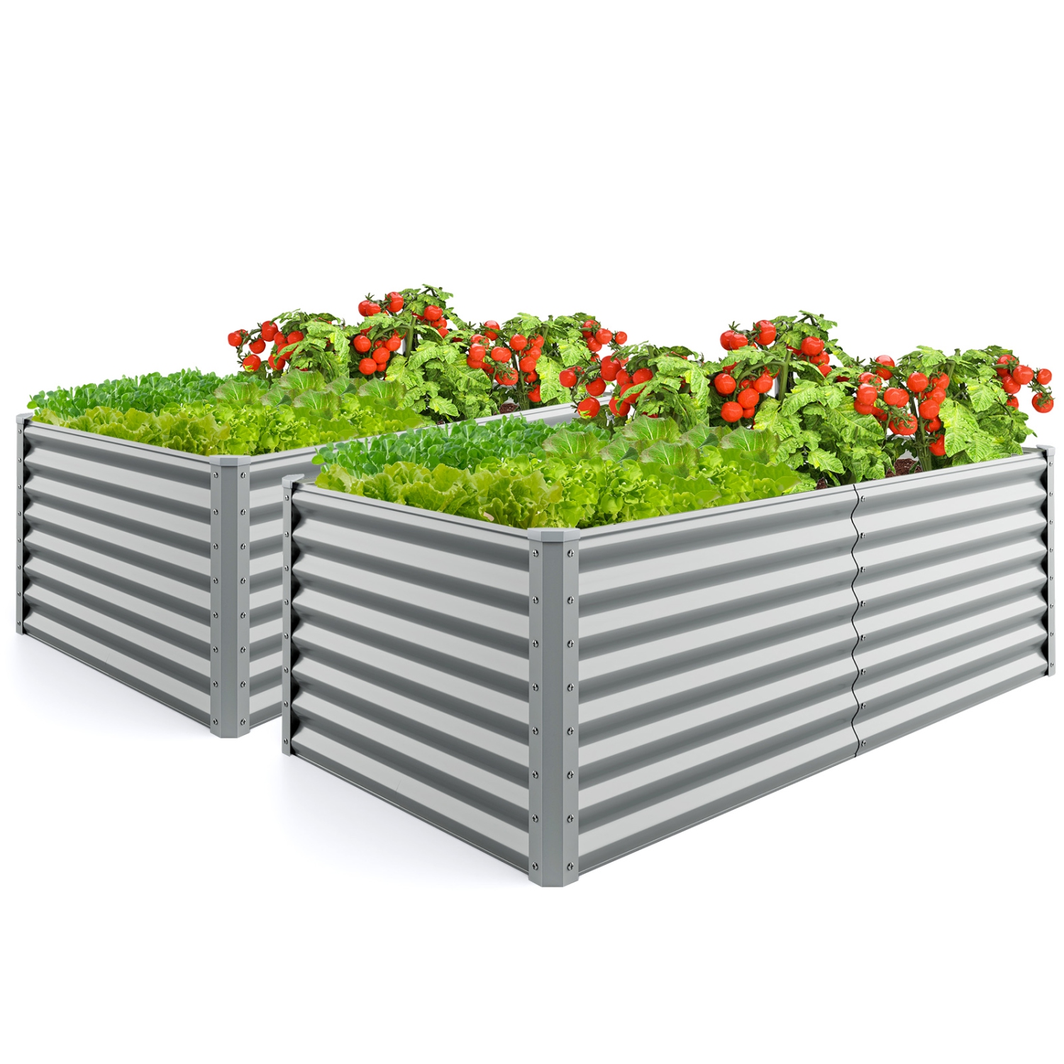 Gymax 2 PCS Raised Garden Bed Large Metal Planter Box Kit for Vegetable Herb 6' x 3' x 2'