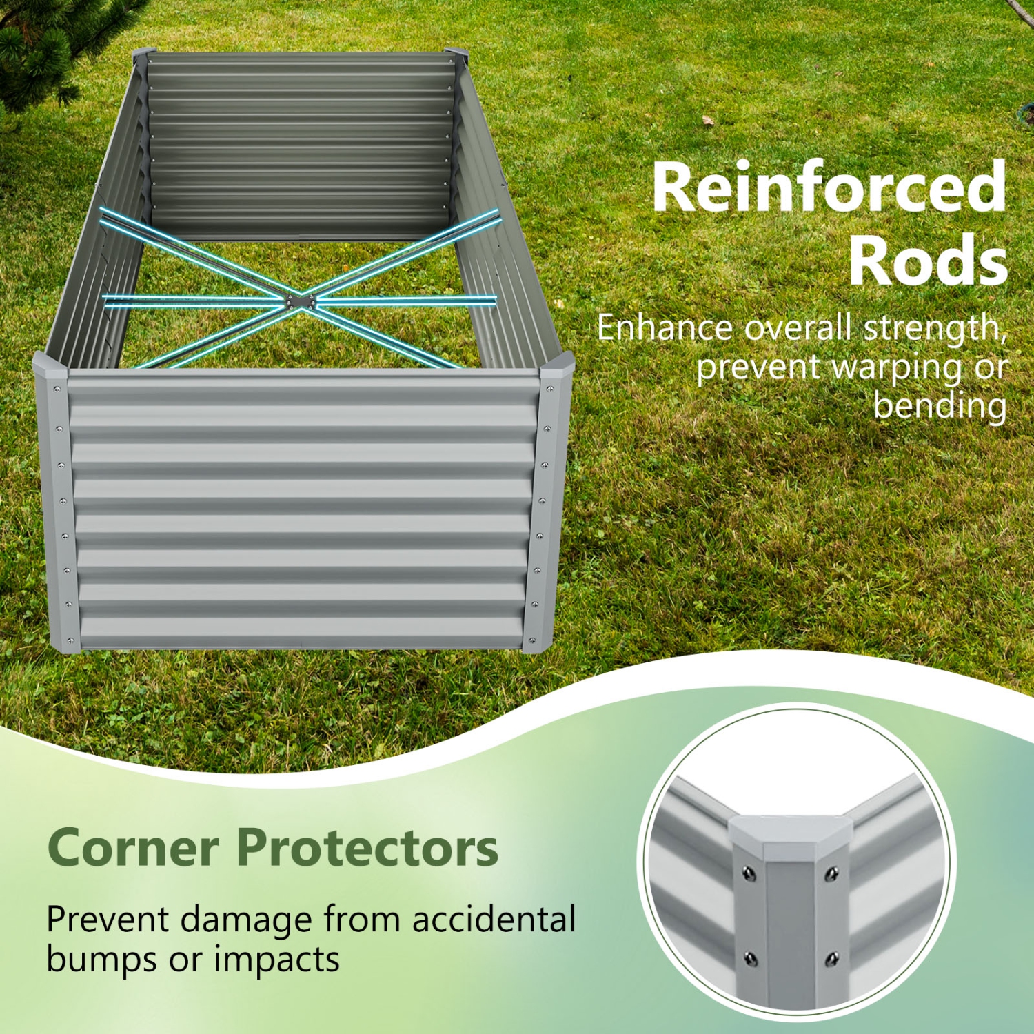 Gymax 2 PCS Raised Garden Bed Large Metal Planter Box Kit for Vegetable Herb 6' x 3' x 2'