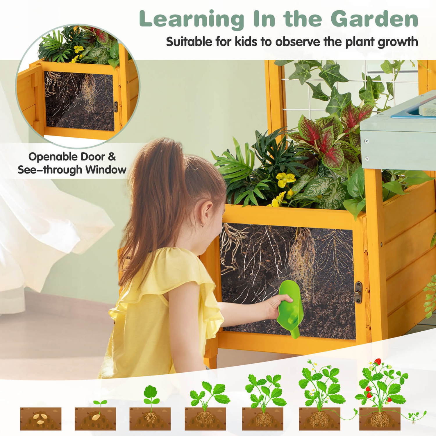 Gymax Wooden Potting Bench for Kids w/ See-Through Window Planter Box ...