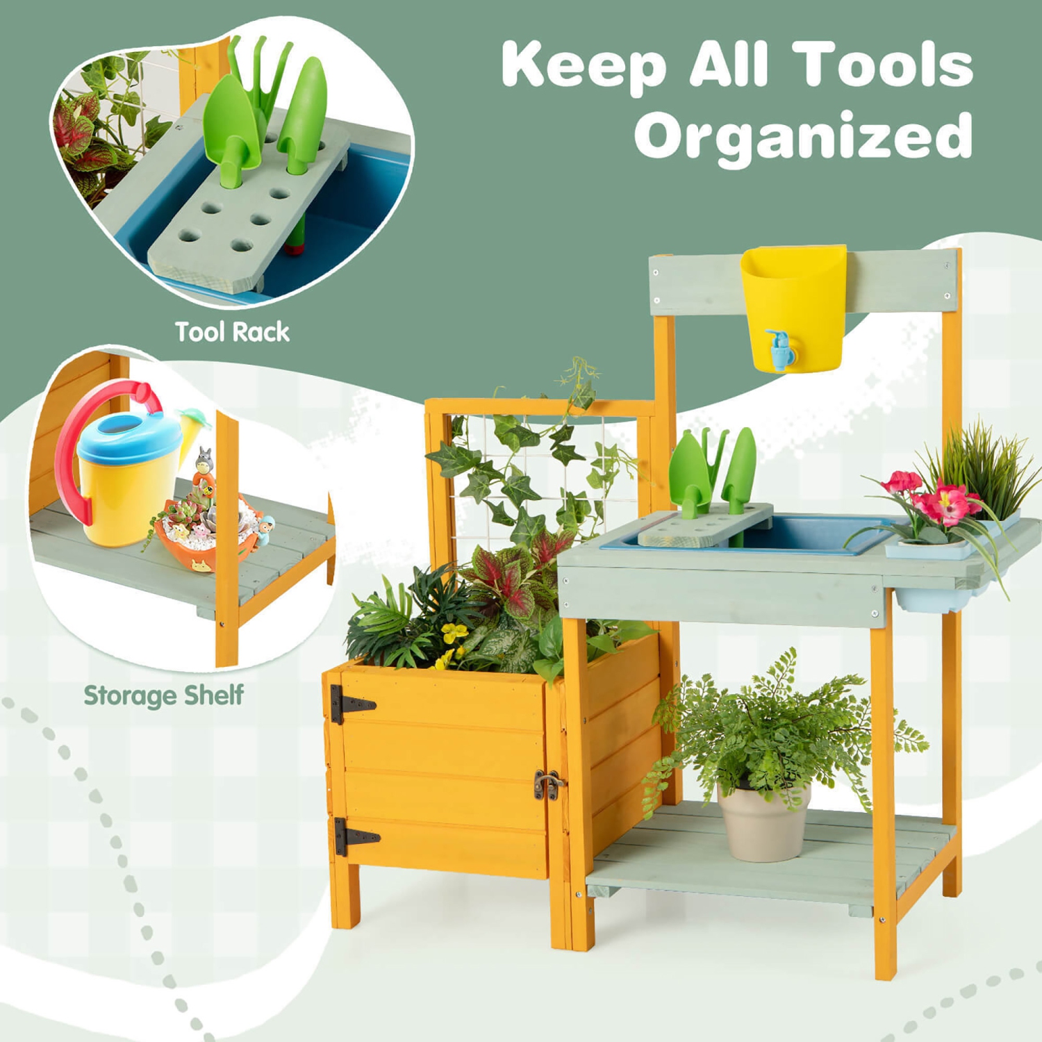 Gymax Wooden Potting Bench for Kids w/ See-Through Window Planter Box ...