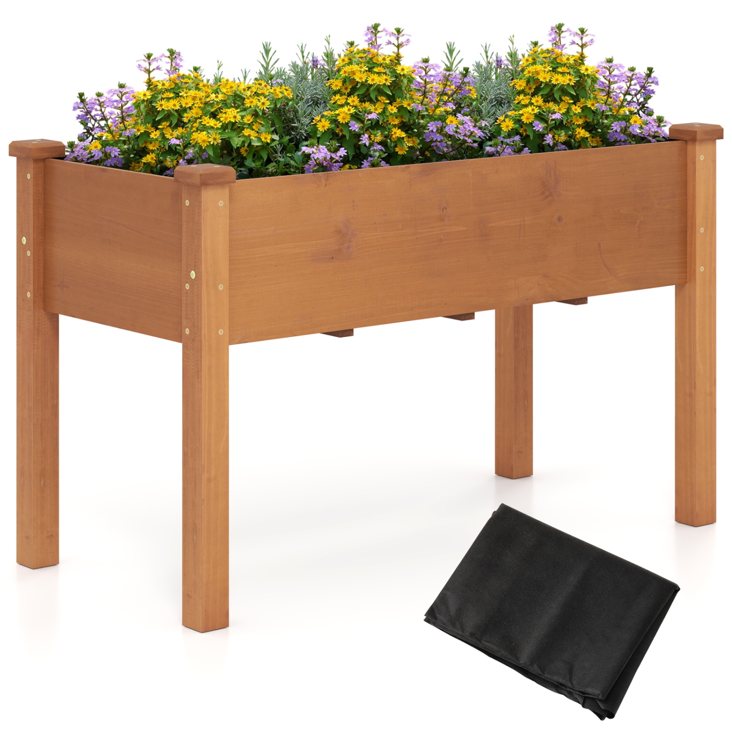 Gymax Raised Garden Bed Elevated Fir Wood Planter Box w/ Drain Hole Garden Planter