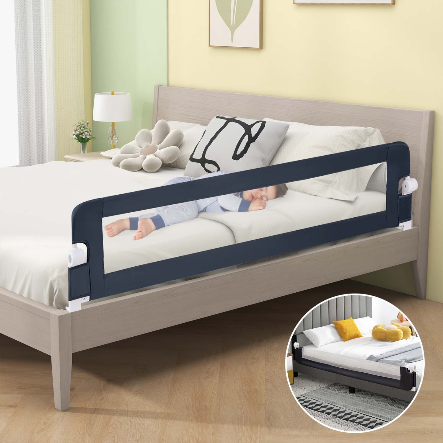 Gymax 71'' Toddler Foldable Bed Rail w/ Adjustable Safety Strap Bedrail Guard