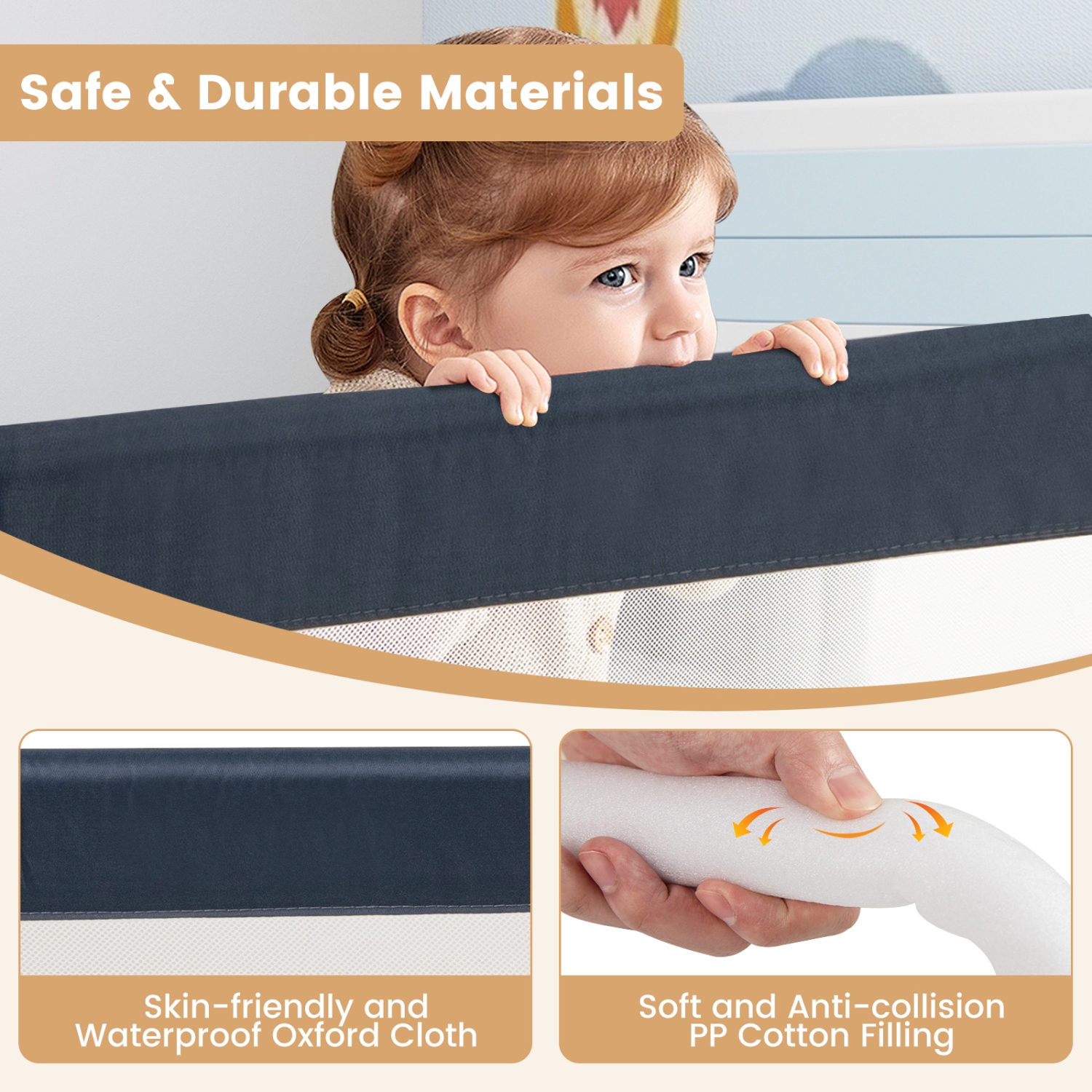 Gymax 71'' Toddler Foldable Bed Rail w/ Adjustable Safety Strap Bedrail Guard