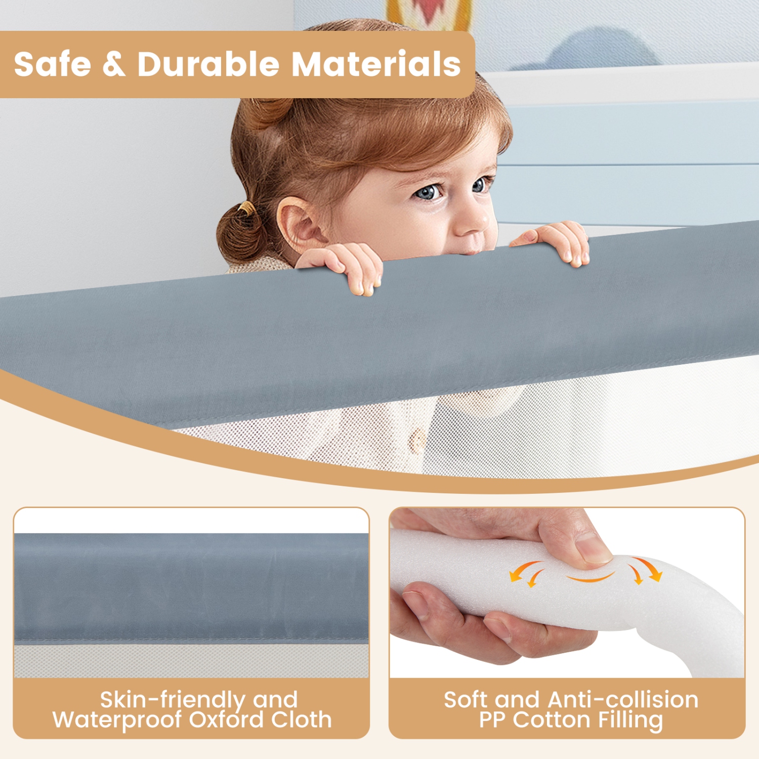 Gymax 71'' Toddler Foldable Bed Rail w/ Adjustable Safety Strap Bedrail Guard