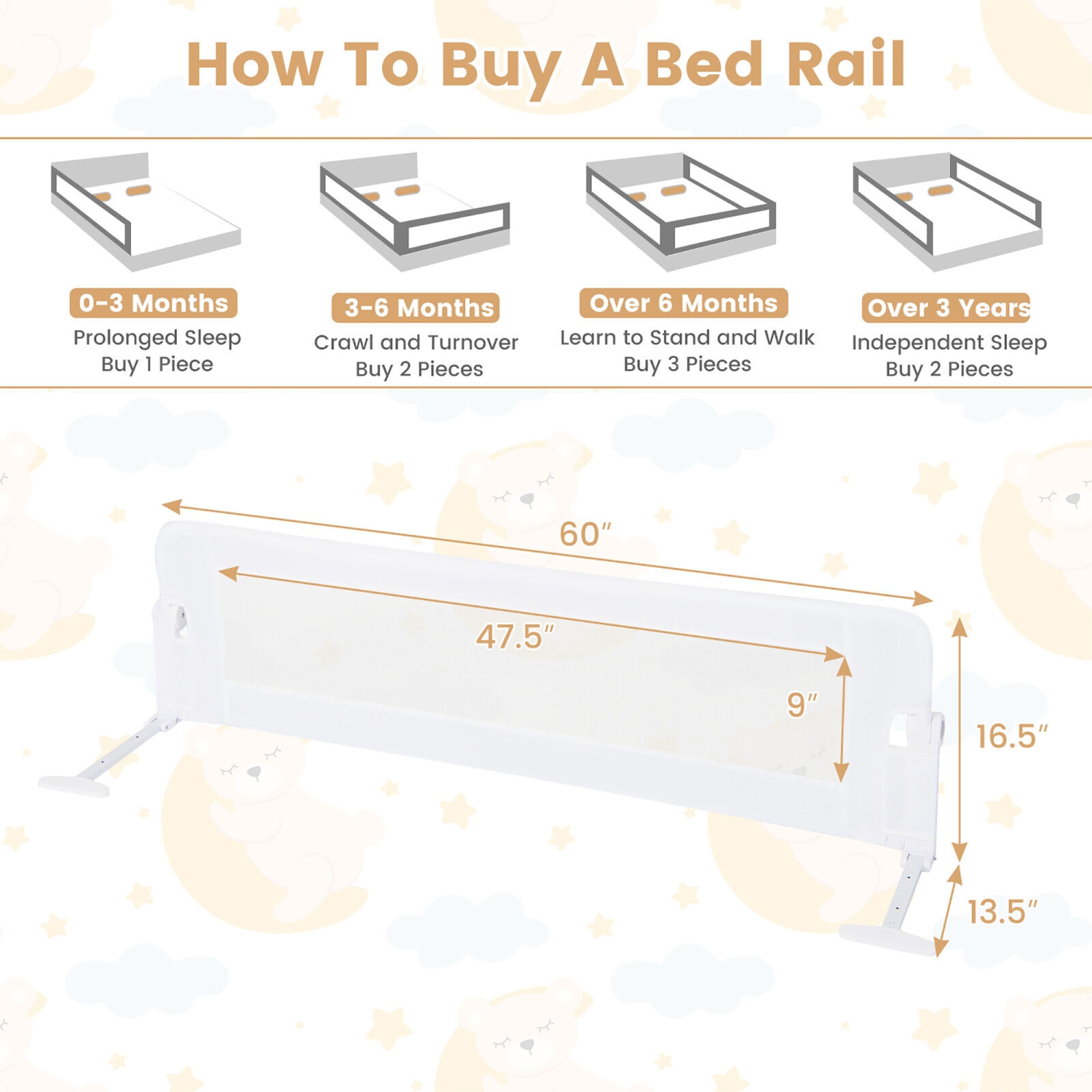 Gymax Bed Rail Guard for Toddlers 60'' & for Crib Twin Double Queen & King Size Bed