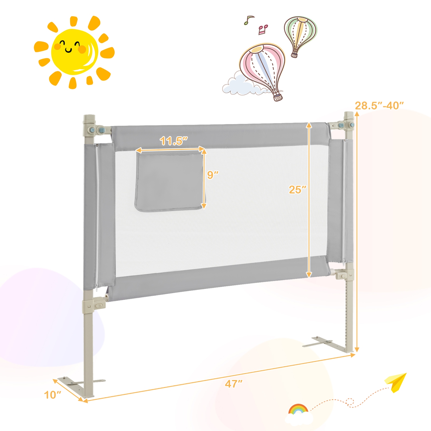 Gymax 47'' Bed Rails for Toddlers Vertical Lifting Baby Bed Rail Guard w/ Lock Gray