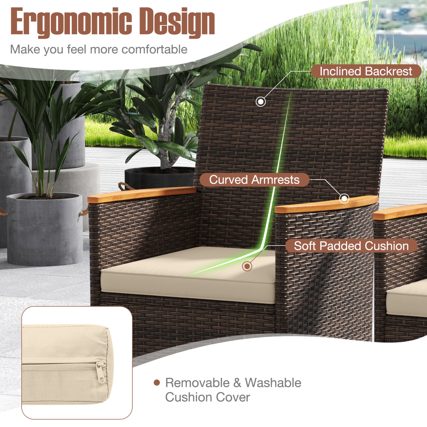 Gymax 9 Pieces Patio PE Wicker Dining Set Outdoor Acacia Wood Table & Chairs