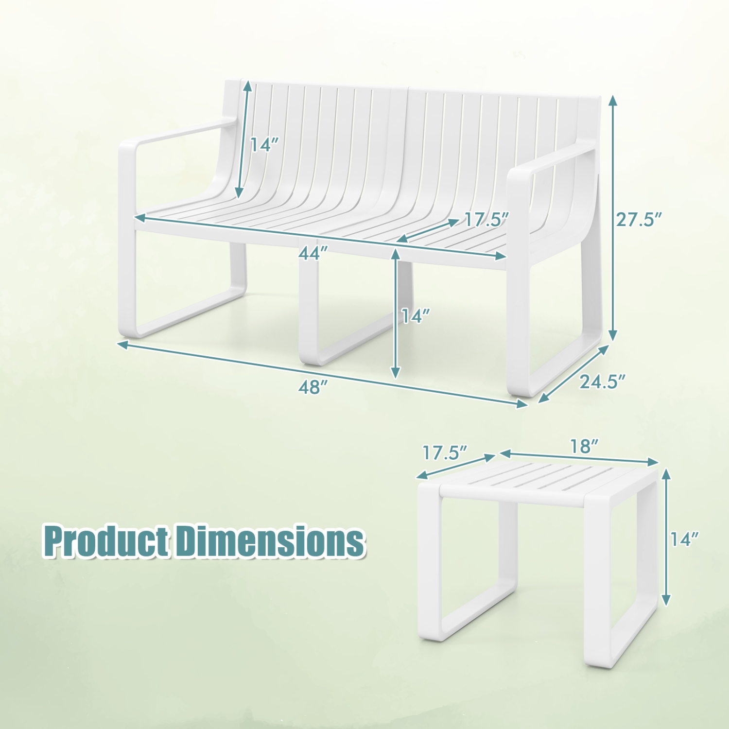 Gymax 3 PCS Patio Furniture Set w/1 Loveseat & 2 Side Tables All-Weather Bistro Set White
