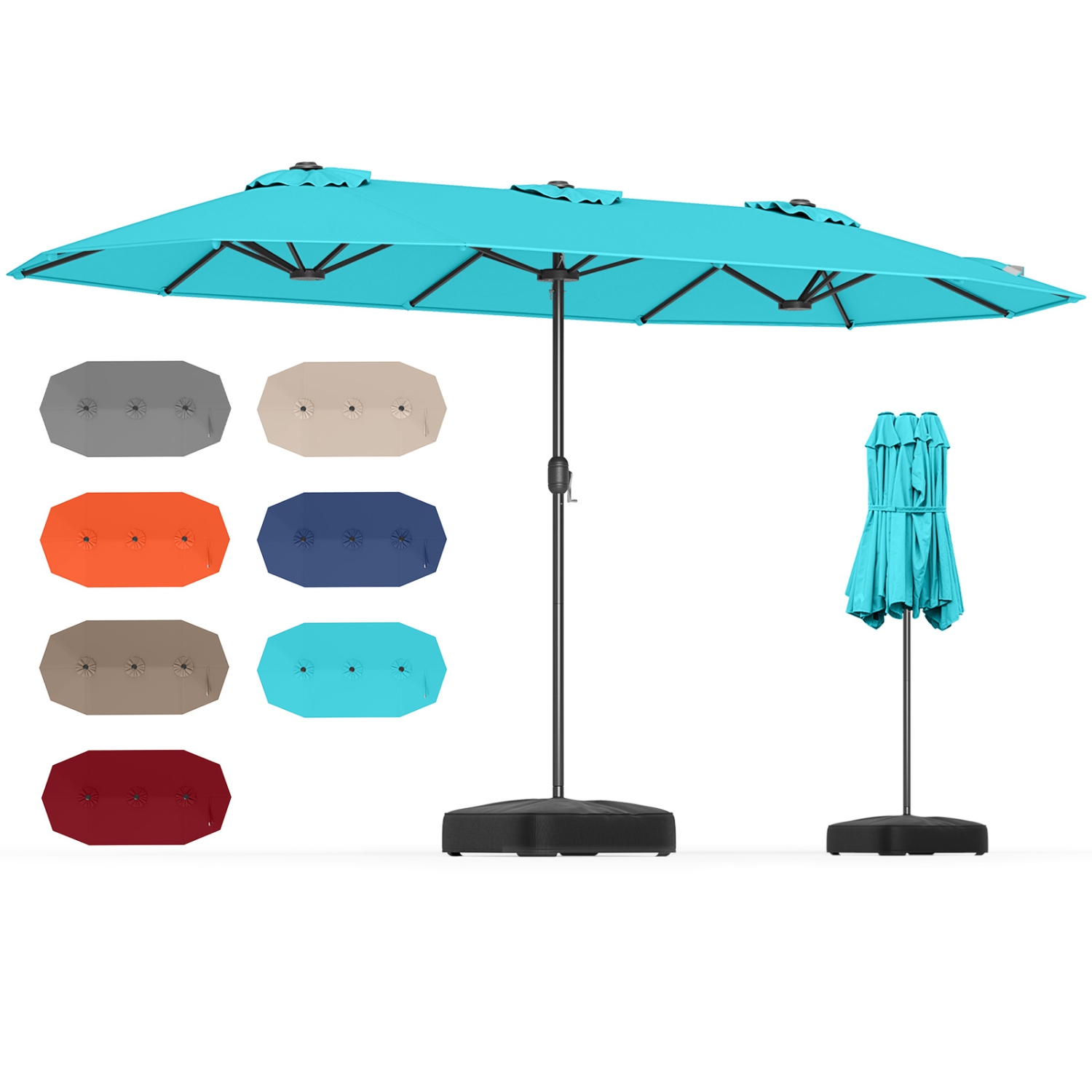 Gymax 13FT Double-sided Patio Umbrella w/ Crank Handle Umbrella Base Safety Lock