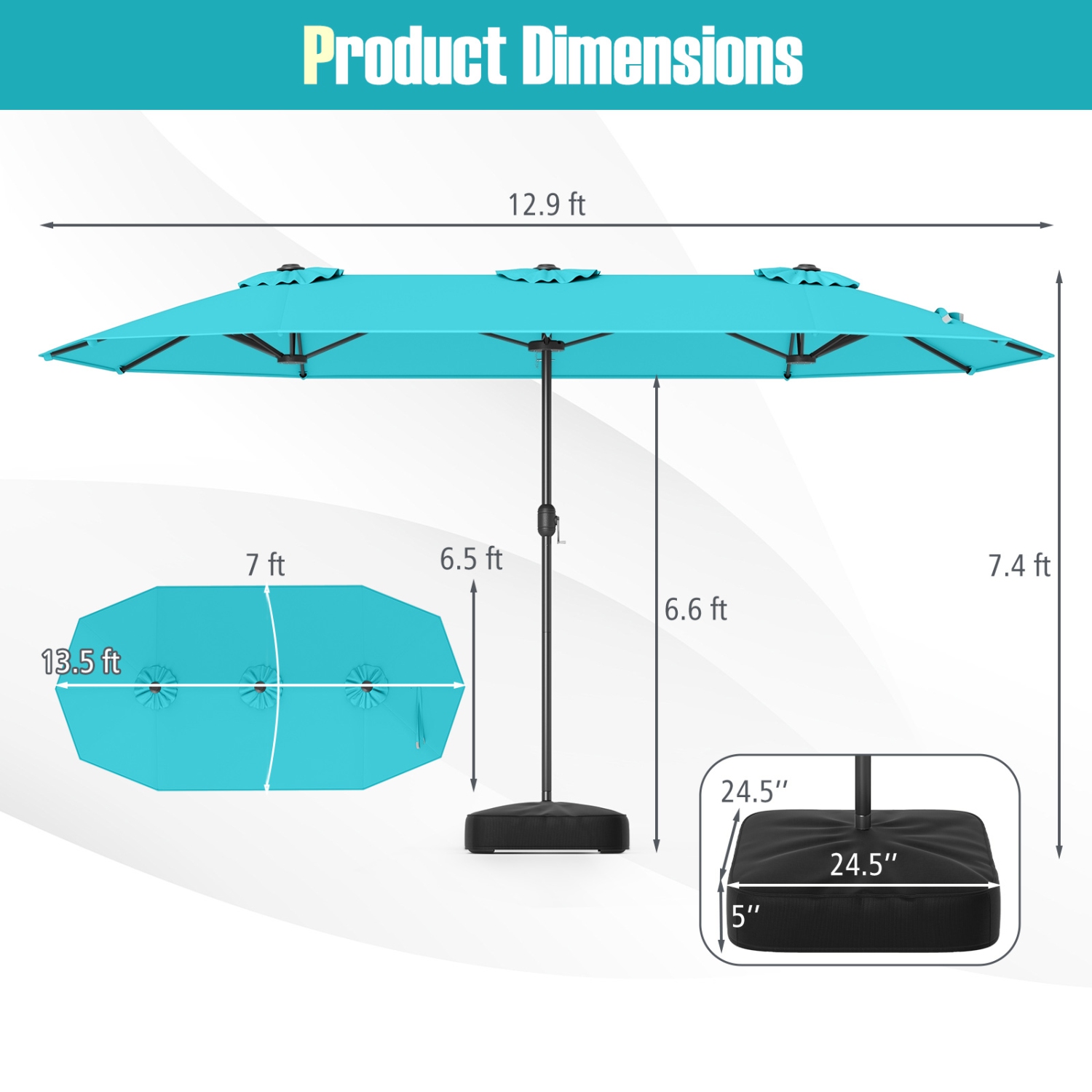 Gymax 13FT Double-sided Patio Umbrella w/ Crank Handle Umbrella Base Safety Lock