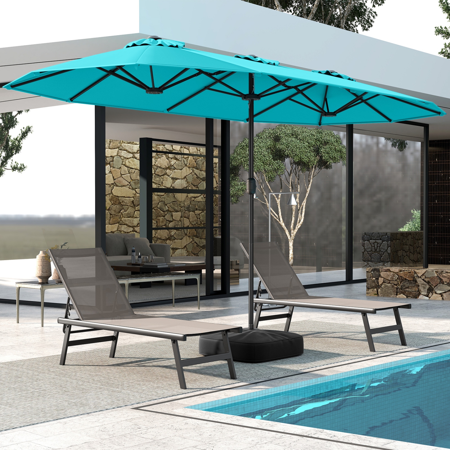 Gymax 13FT Double-sided Patio Umbrella w/ Crank Handle Umbrella Base Safety Lock
