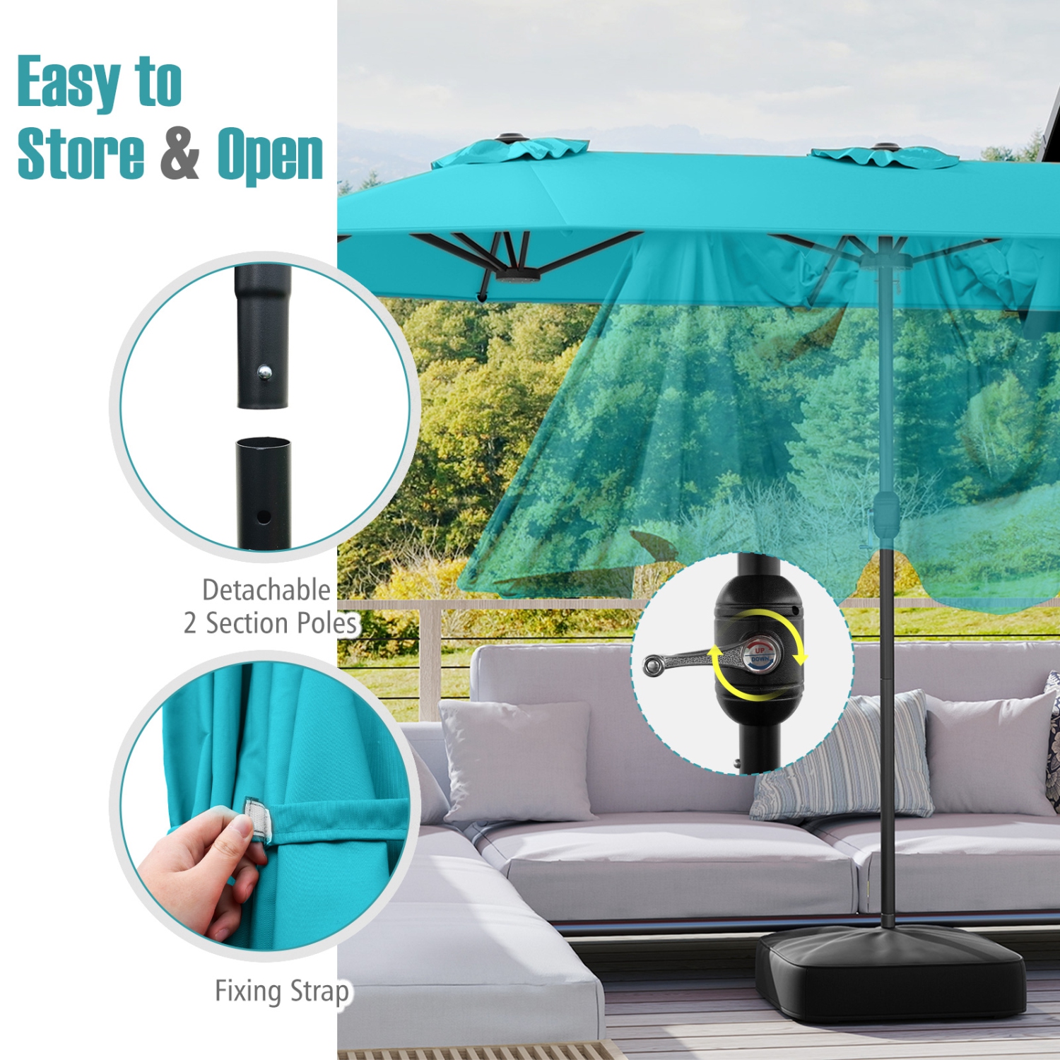 Gymax 13FT Double-sided Patio Umbrella w/ Crank Handle Umbrella Base Safety Lock