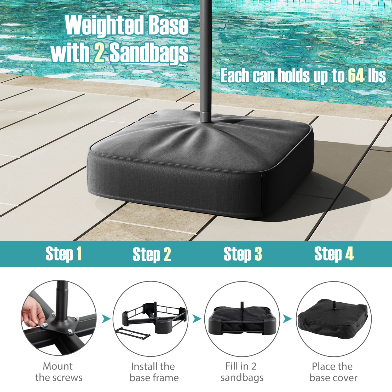 Gymax 13FT Double-sided Patio Umbrella w/ Crank Handle Umbrella Base Safety Lock