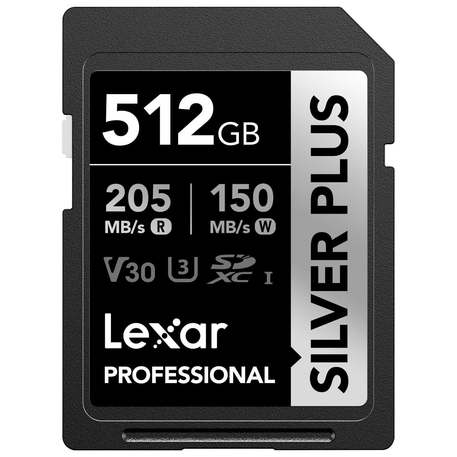 Carte mémoire SDXC UHS-I de 512 Go et de 205 Mo/s Professional Silver Plus de Lexar