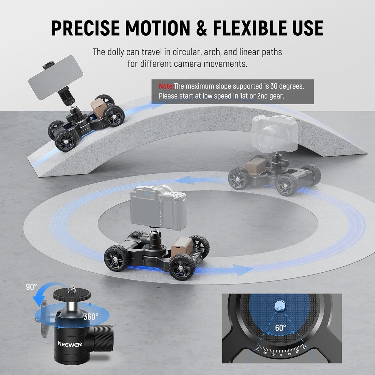 Remis à neuf - Chariot coulissant motorisé NEEWER DL400 amélioré pour appareil photo avec commande par application