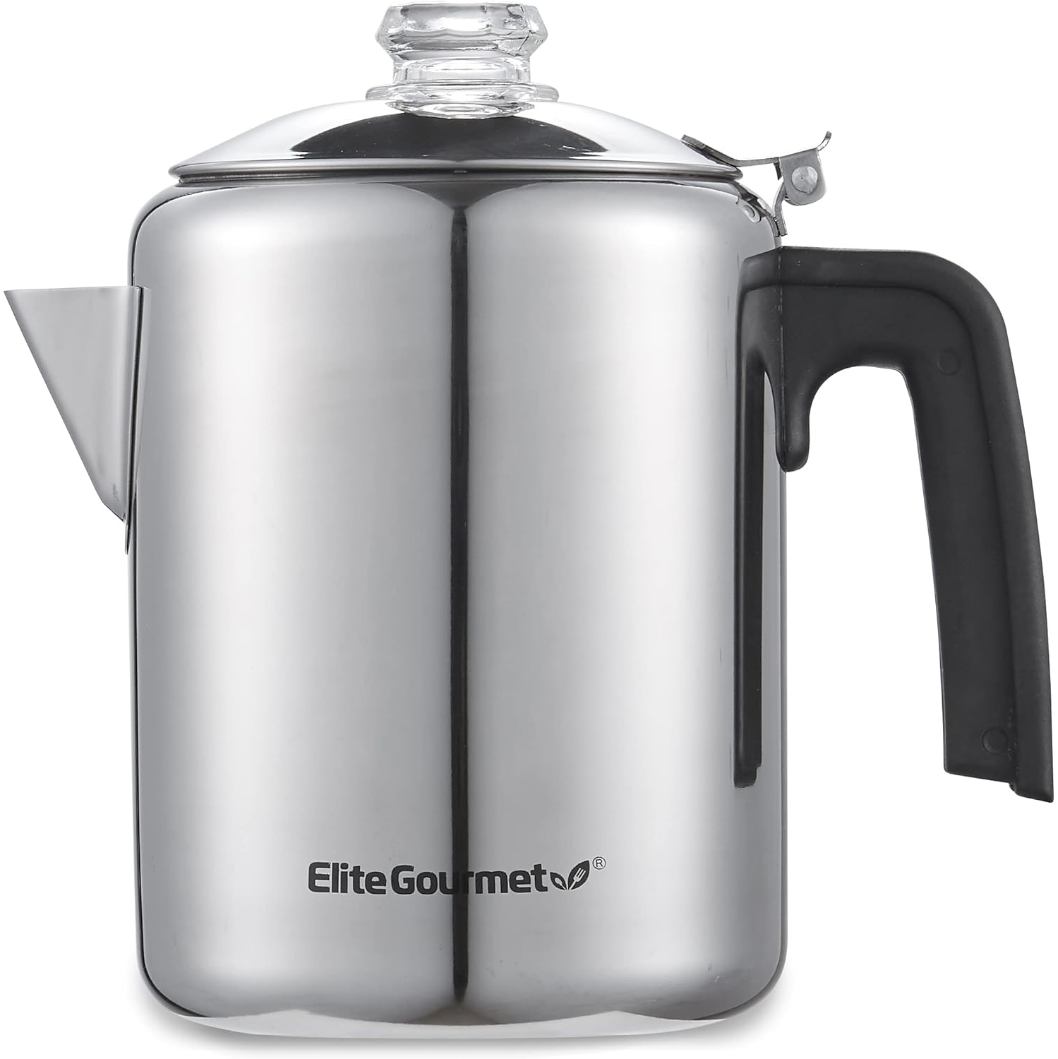 Elite Gourmet 8-Cup Stovetop Coffee Percolator, Stainless Steel, Cool-Touch Handle, Glass Brew Progress Knob