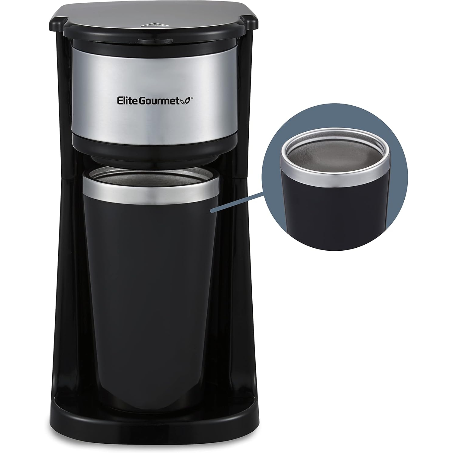 Elite Gourmet EHC112 Personal Single-Serve Coffee Maker with 14Oz. Stainless Steel Travel Mug and Reusable Filter