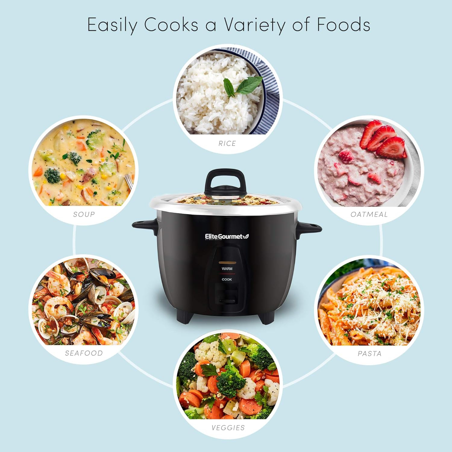 Elite Gourmet ERC2010B 10-Cup Rice Cooker with Stainless Steel Inner Pot and Keep Warm Feature