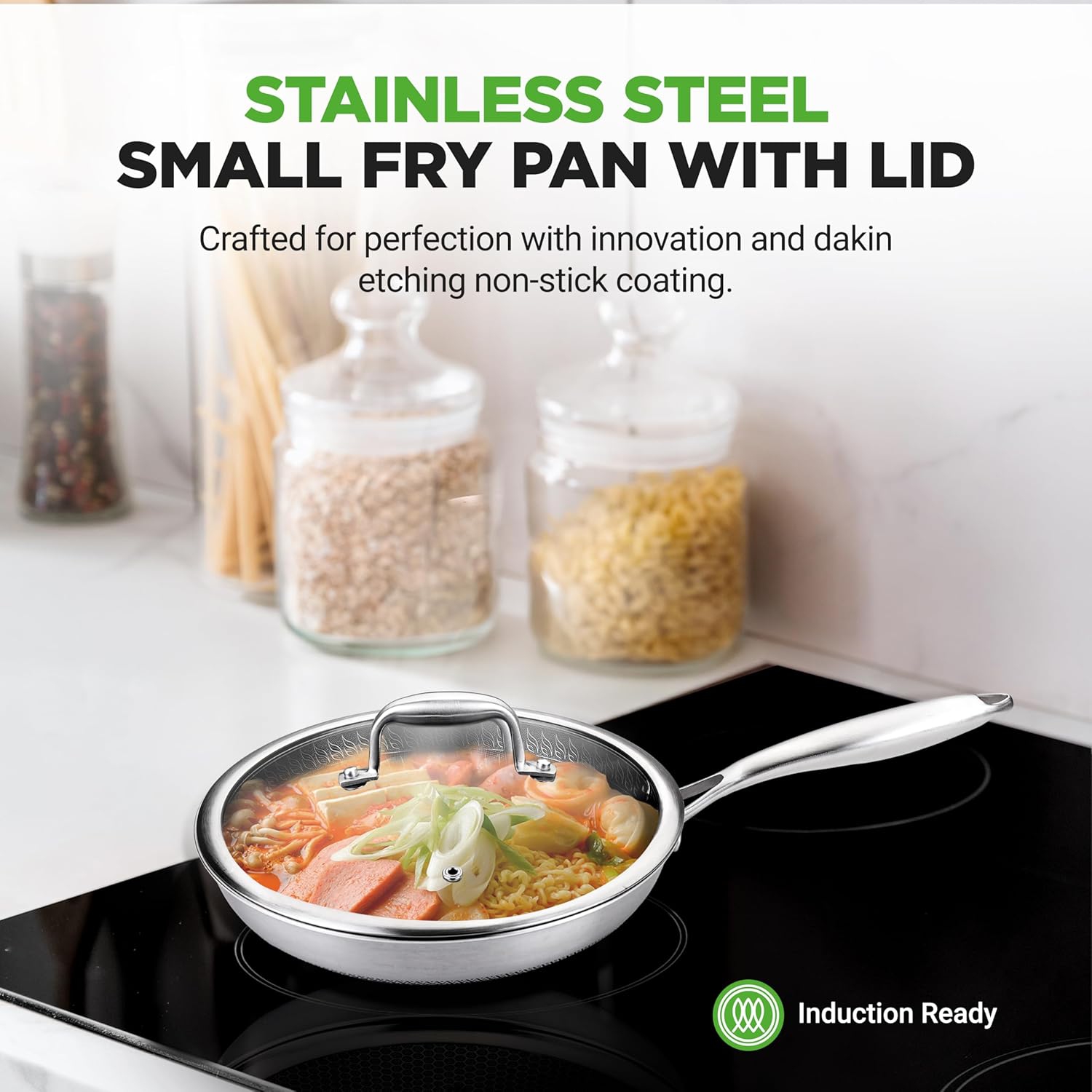 NutriChef 8-Inch Stainless Steel Non-Stick Frying Pan, Triply Construction, Scratch-Resistant, Induction Compatible