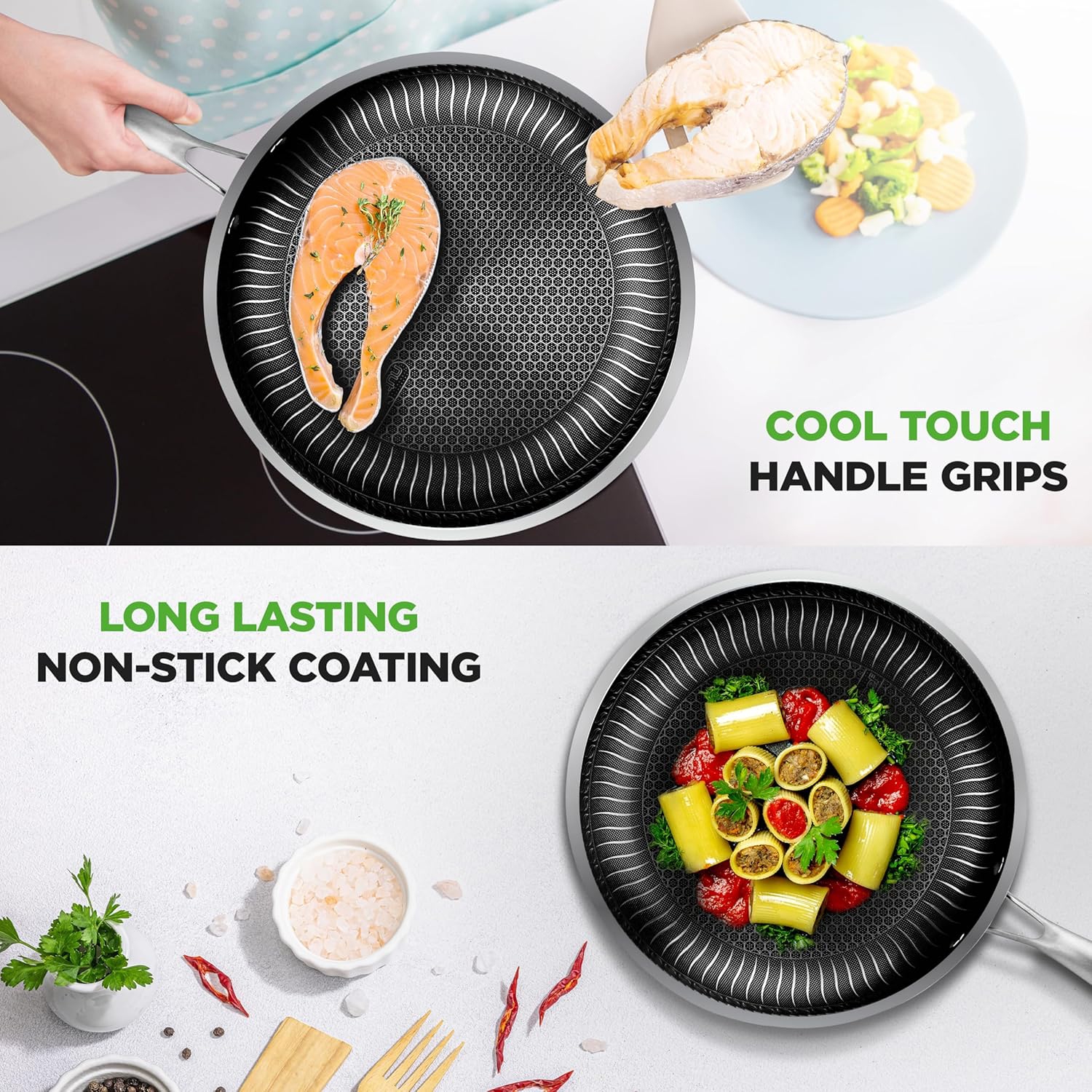 NutriChef 8-Inch Stainless Steel Non-Stick Frying Pan, Triply Construction, Scratch-Resistant, Induction Compatible