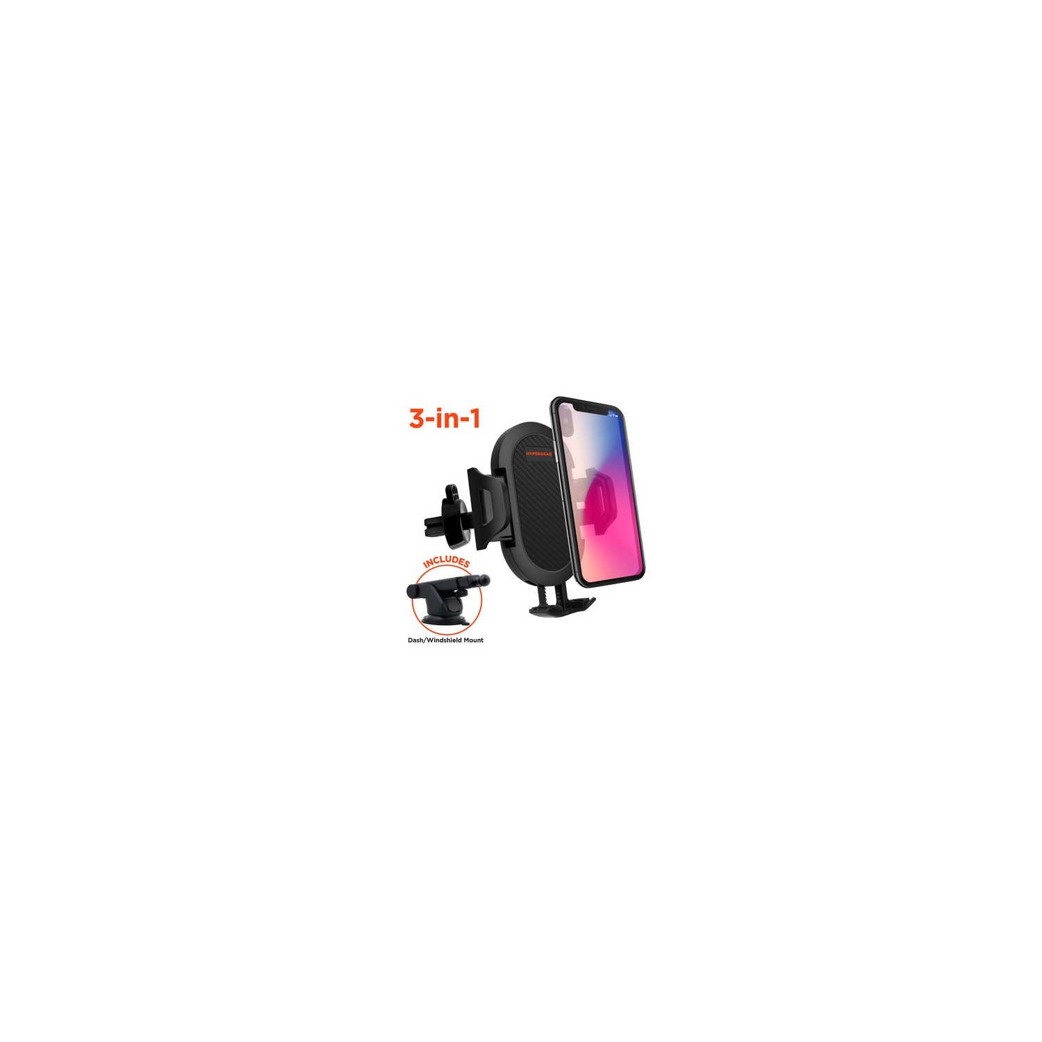 HyperGear Car Mount Universal Vent – Dashboard – Windshield Adjustable Grips Easy Release Button Adjustable Swivel Base Extends to 3.5In Wide – Black
