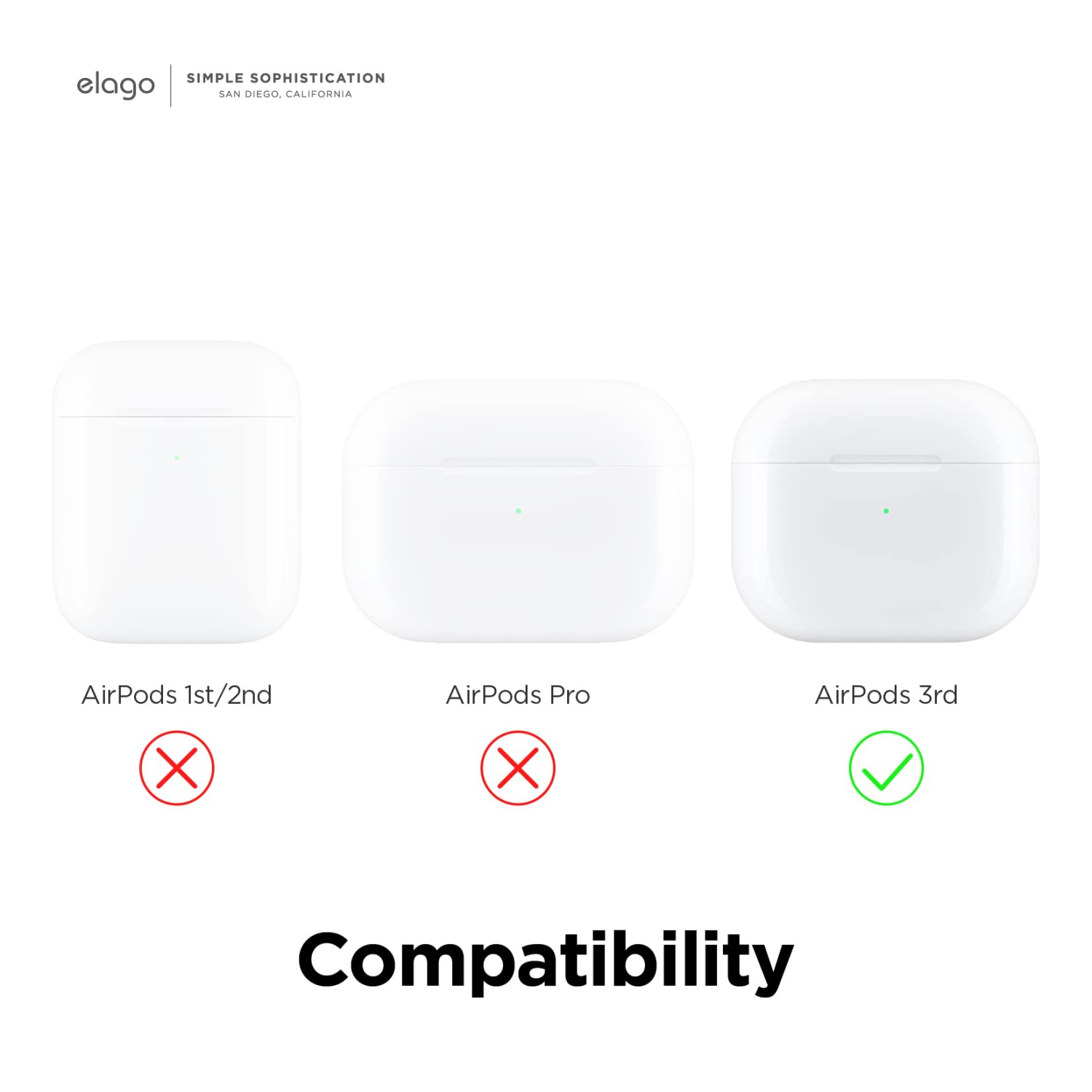 Étui en silicone Elago compatible avec les AirPods 3ᵉ génération - Mousqueton inclus, prise en charge du chargement sans fil, résistant aux chocs,
