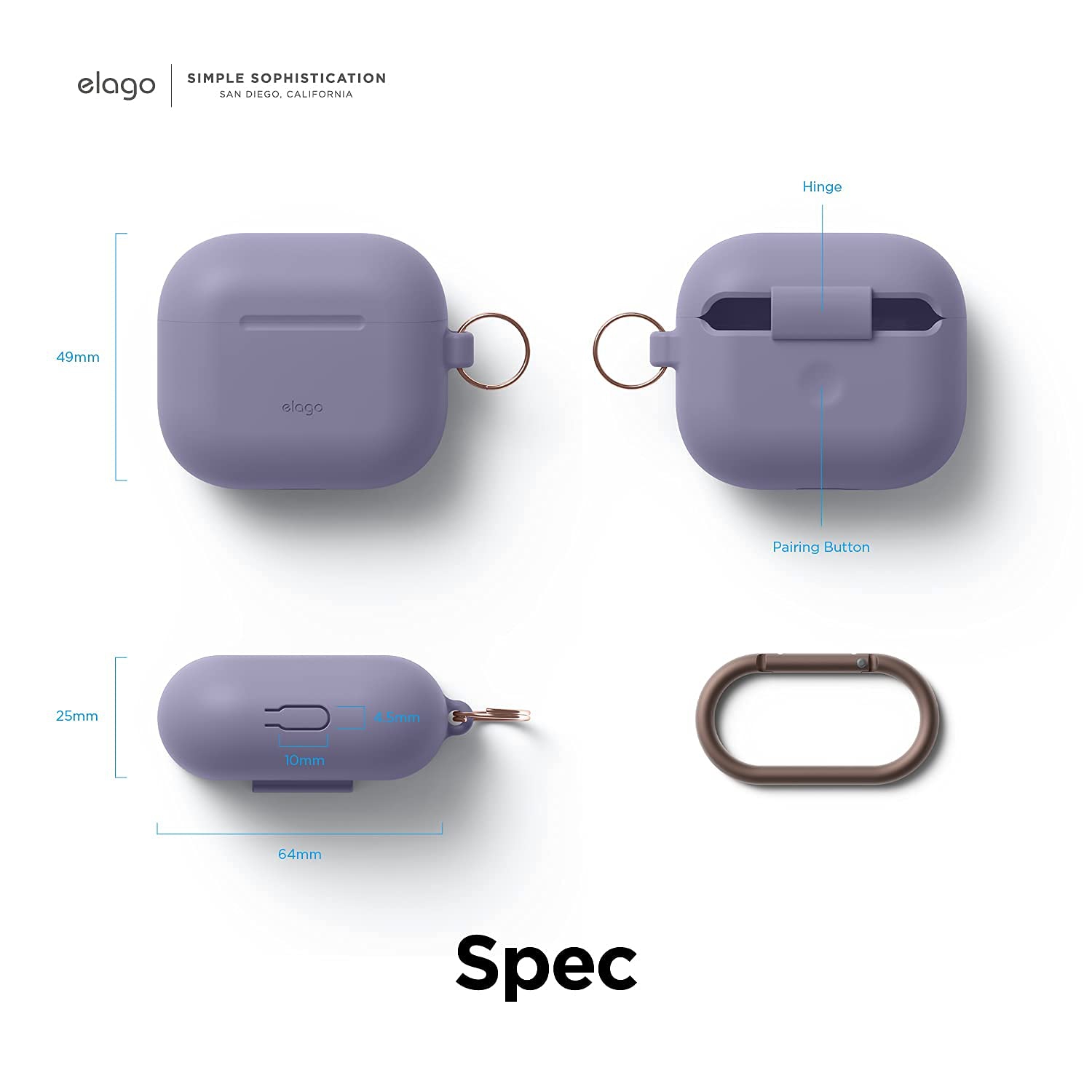 Étui en silicone Elago compatible avec les AirPods 3ᵉ génération - Mousqueton inclus, prise en charge du chargement sans fil, résistant aux chocs,