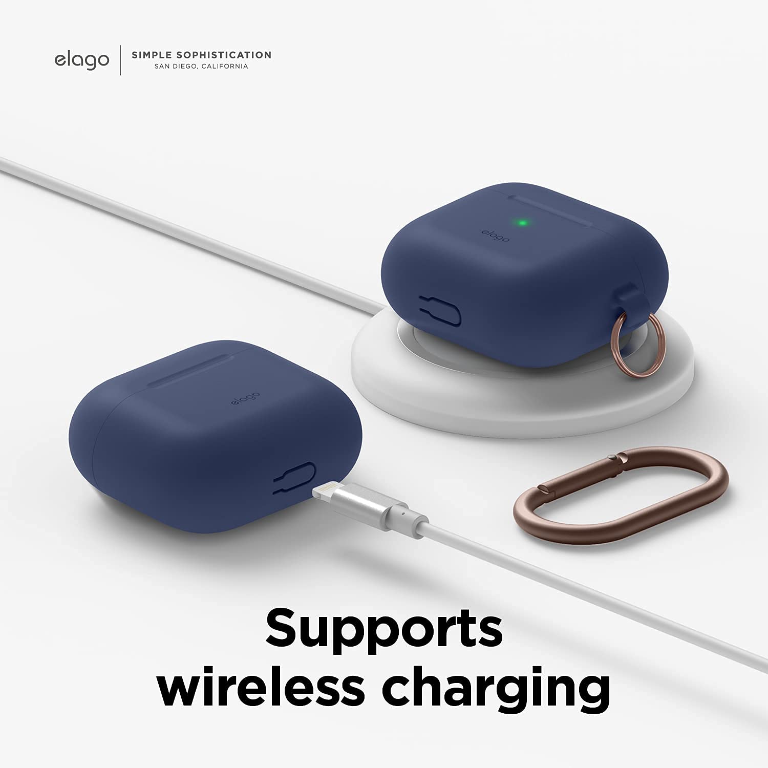elago Silicone Case Compatible with AirPods 3rd Generation Case - Carabiner Included, Supports Wireless Charging, Shock Resistant, Full Protection