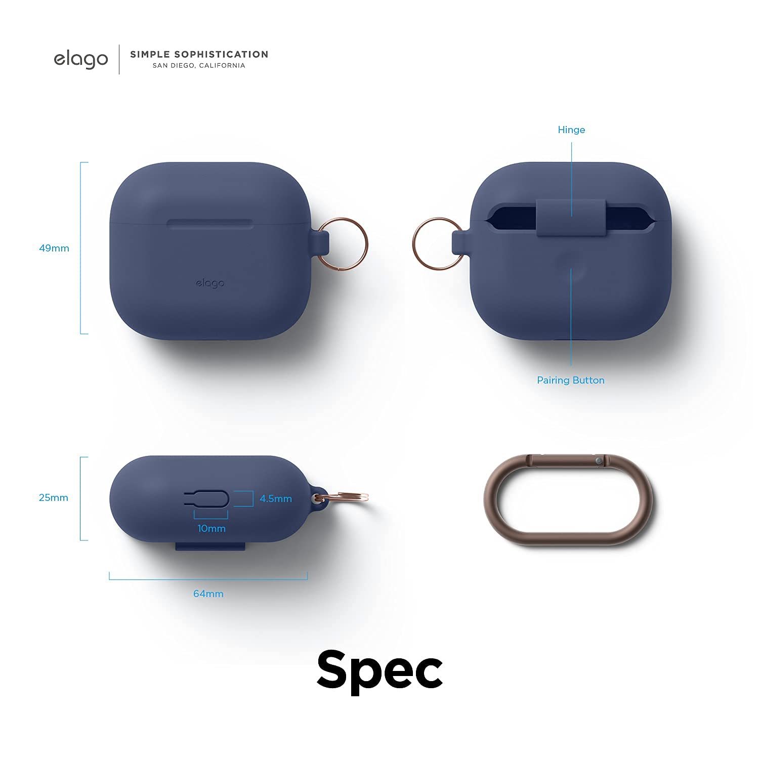 elago Silicone Case Compatible with AirPods 3rd Generation Case - Carabiner Included, Supports Wireless Charging, Shock Resistant, Full Protection