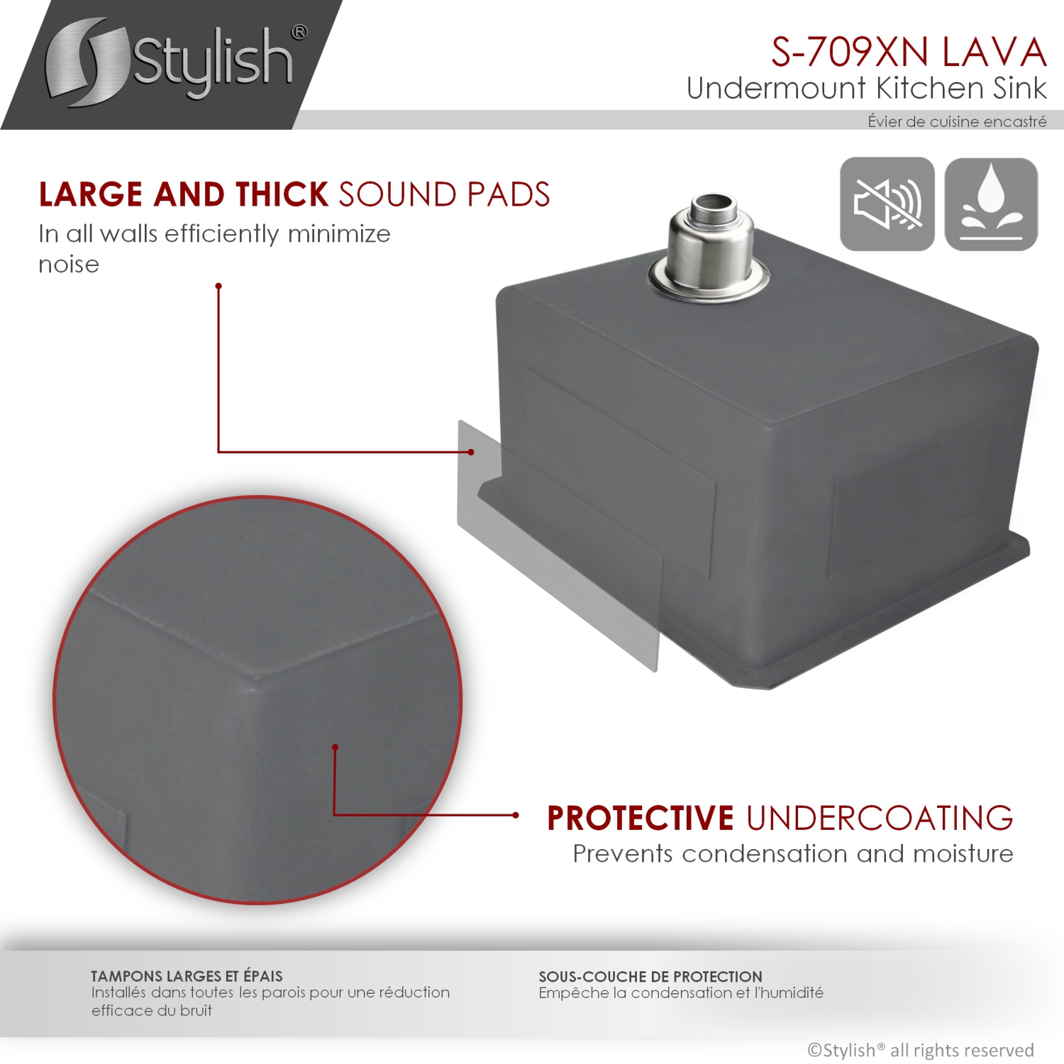 STYLISH 16 inch Graphite Black Single Bowl Undermount Stainless Steel Kitchen Sink with Grid and Basket Strainer