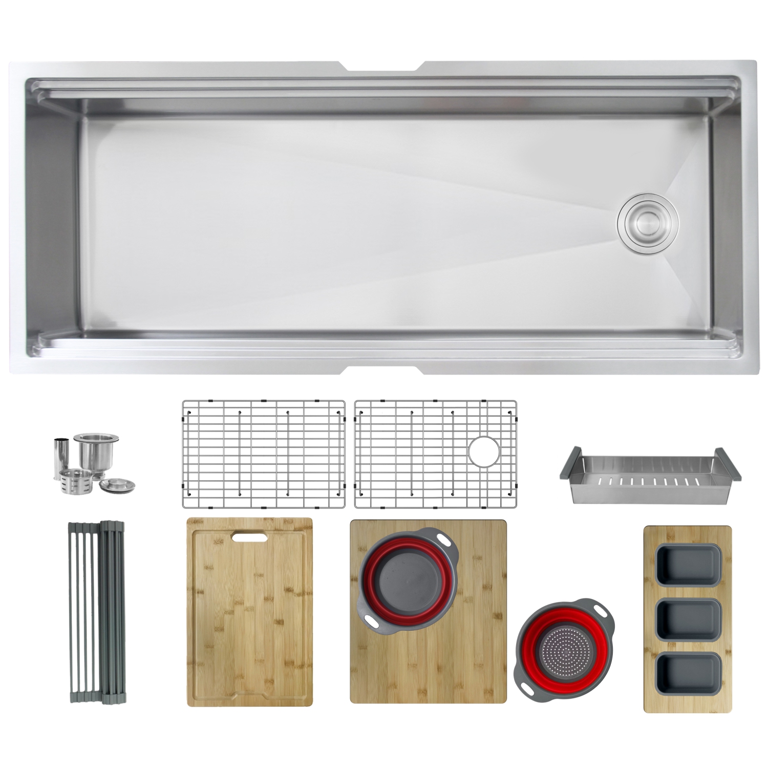 STYLISH 45 inch Ledge Workstation Single Bowl Undermount 16 Gauge Stainless Steel Kitchen Sink with Built in Accessories
