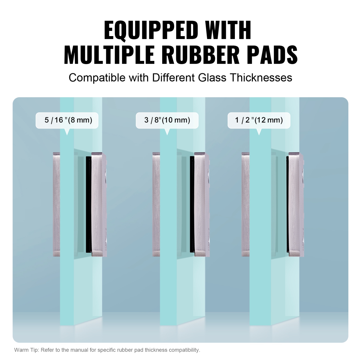 VEVOR 4 PCS Glass Clamp, Square Glass Railing Bracket for 0.31 "-0.47 " Tempered Glass, 304 Stainless Steel Glass Mounting Clamp, Glass Shelf Bracket