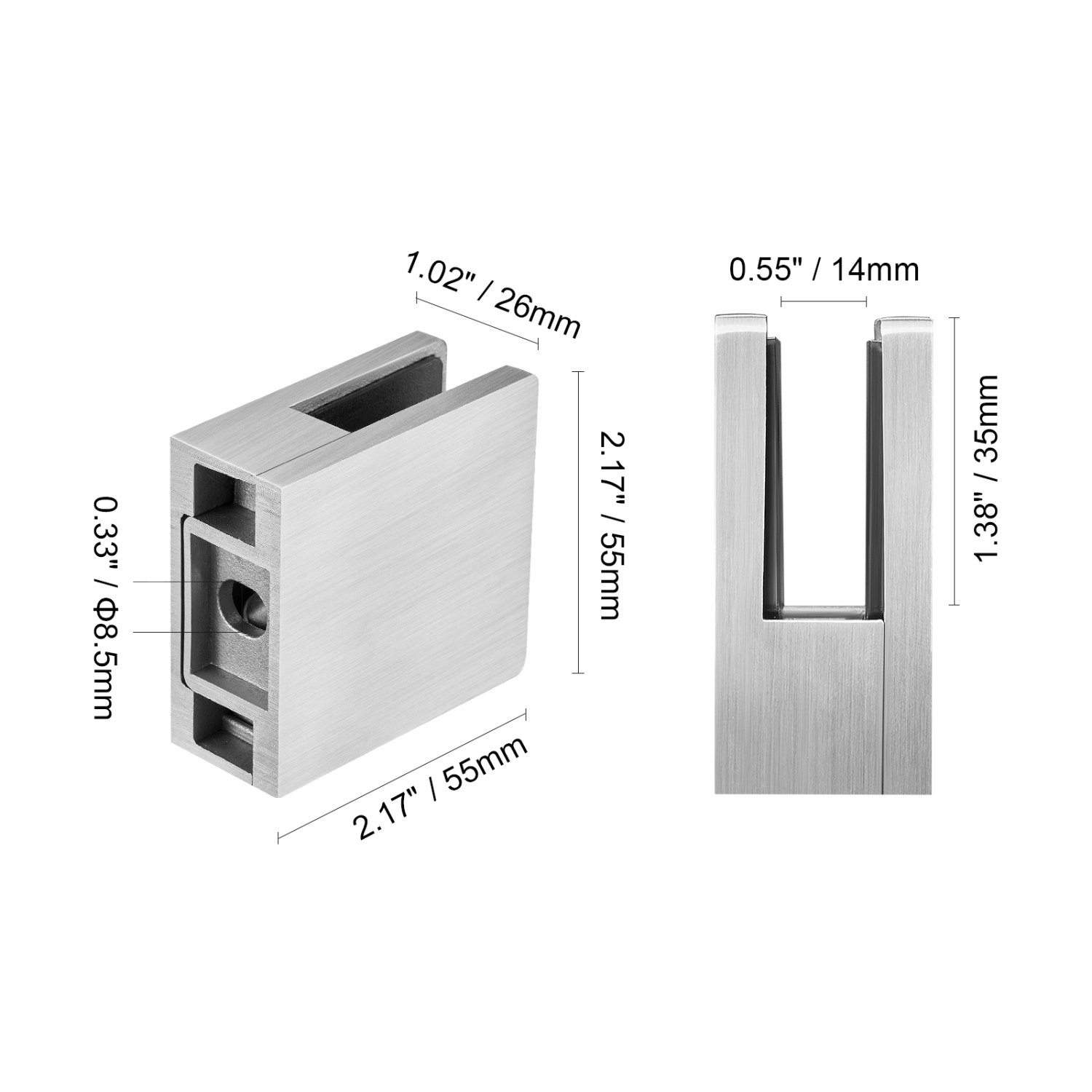 VEVOR 4 PCS Glass Clamp, Square Glass Railing Bracket for 0.31 "-0.47 " Tempered Glass, 304 Stainless Steel Glass Mounting Clamp, Glass Shelf Bracket