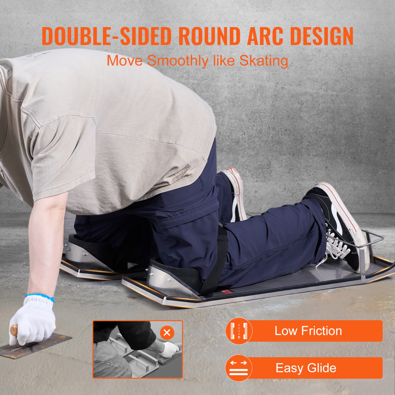 VEVOR 30'' x 10'' Concrete Knee Boards Stainless Steel, Concrete Sliders, Knee Boards For Concrete, Concrete Knee Pads Moving Sliders, with Knee Pads