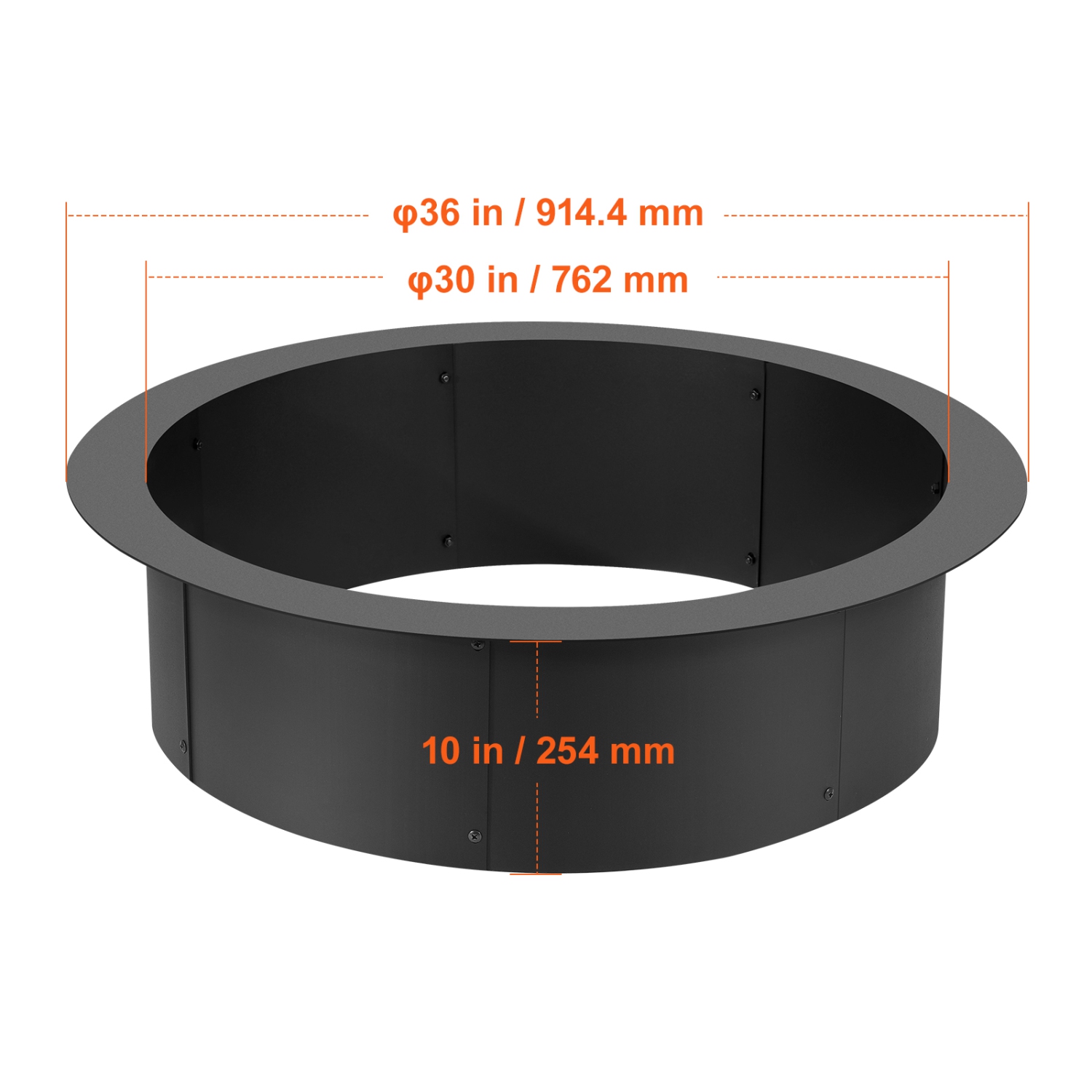 VEVOR 36-Inch Fire Pit Ring, Outer/30-Inch Inner Diameter, 10inch Height 2.5mm Thick Fire Pit Insert, Heavy Duty Carbon Steel Liner DIY Campfire Ring