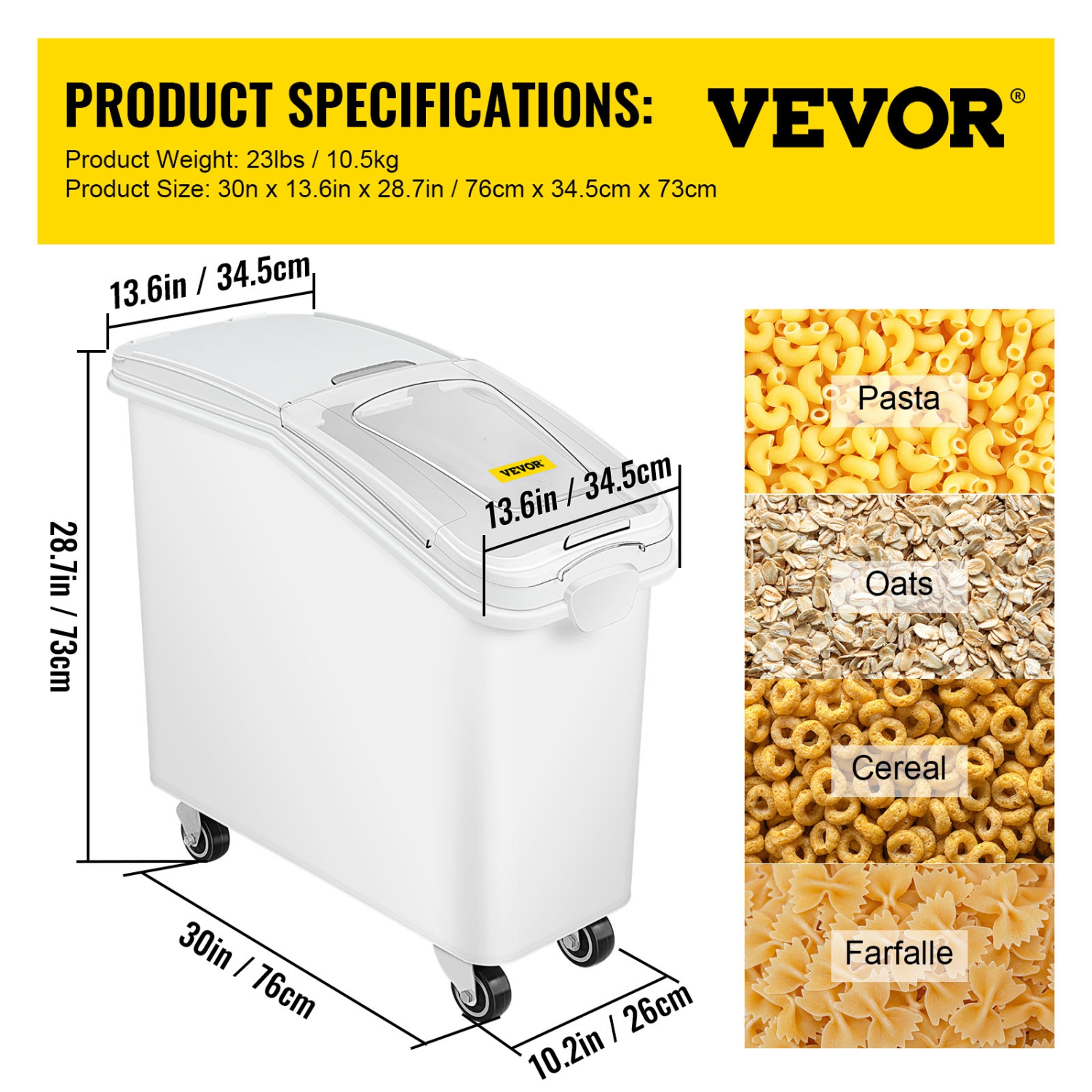 VEVOR 21Gallon/80L Rice Storage Container, Large Dog Food Dispenser Bin, Kitchen Ingredient Grain Cereal Flour Bin, Pet food Containers with Wheels,
