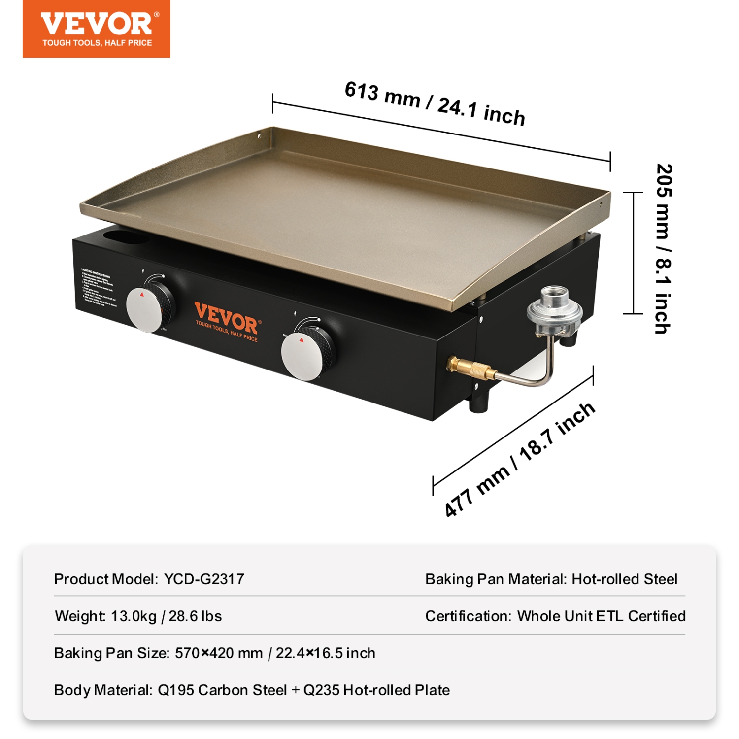 VEVOR 22.4" Commercial Griddle, Heavy Duty Manual Flat Top Griddle, Countertop Gas Grill with Non-Stick Cooking Plate, Steel Natural Gas Griddle,