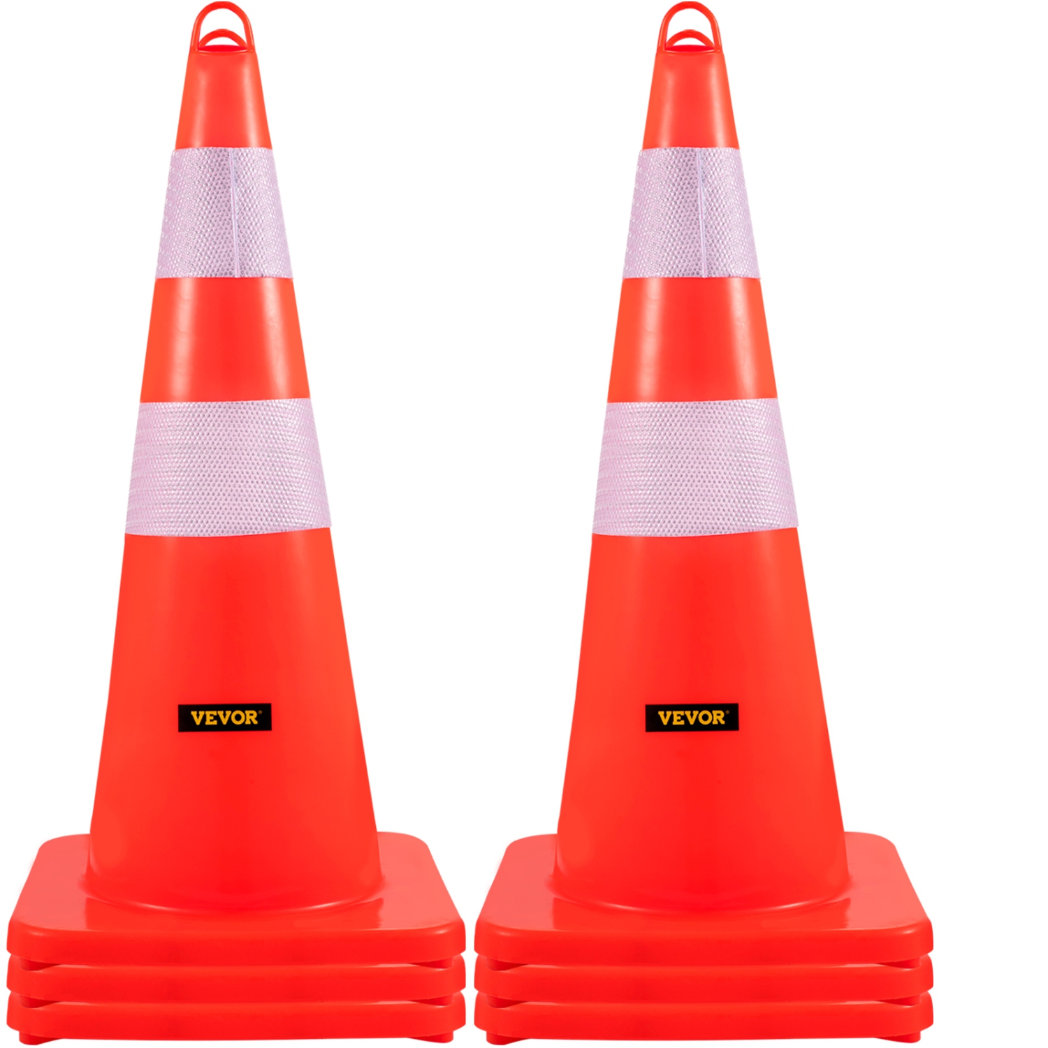 VEVOR 6 x 28"Safety Cones, Traffic Cones, PVC Orange Construction Cones, 2 Reflective Collars Traffic Cones with Weighted Base and Hand-Held Ring
