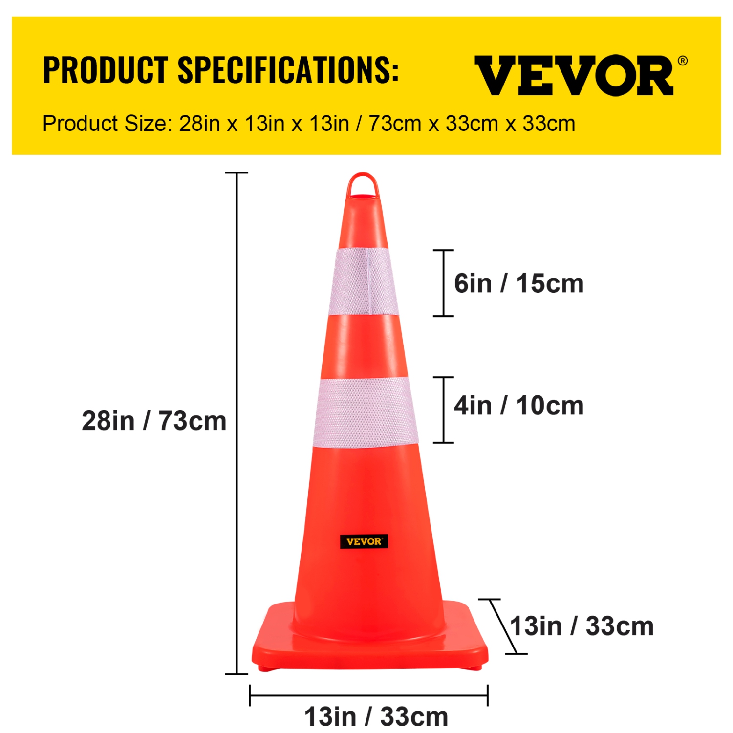 VEVOR 6 x 28"Safety Cones, Traffic Cones, PVC Orange Construction Cones, 2 Reflective Collars Traffic Cones with Weighted Base and Hand-Held Ring