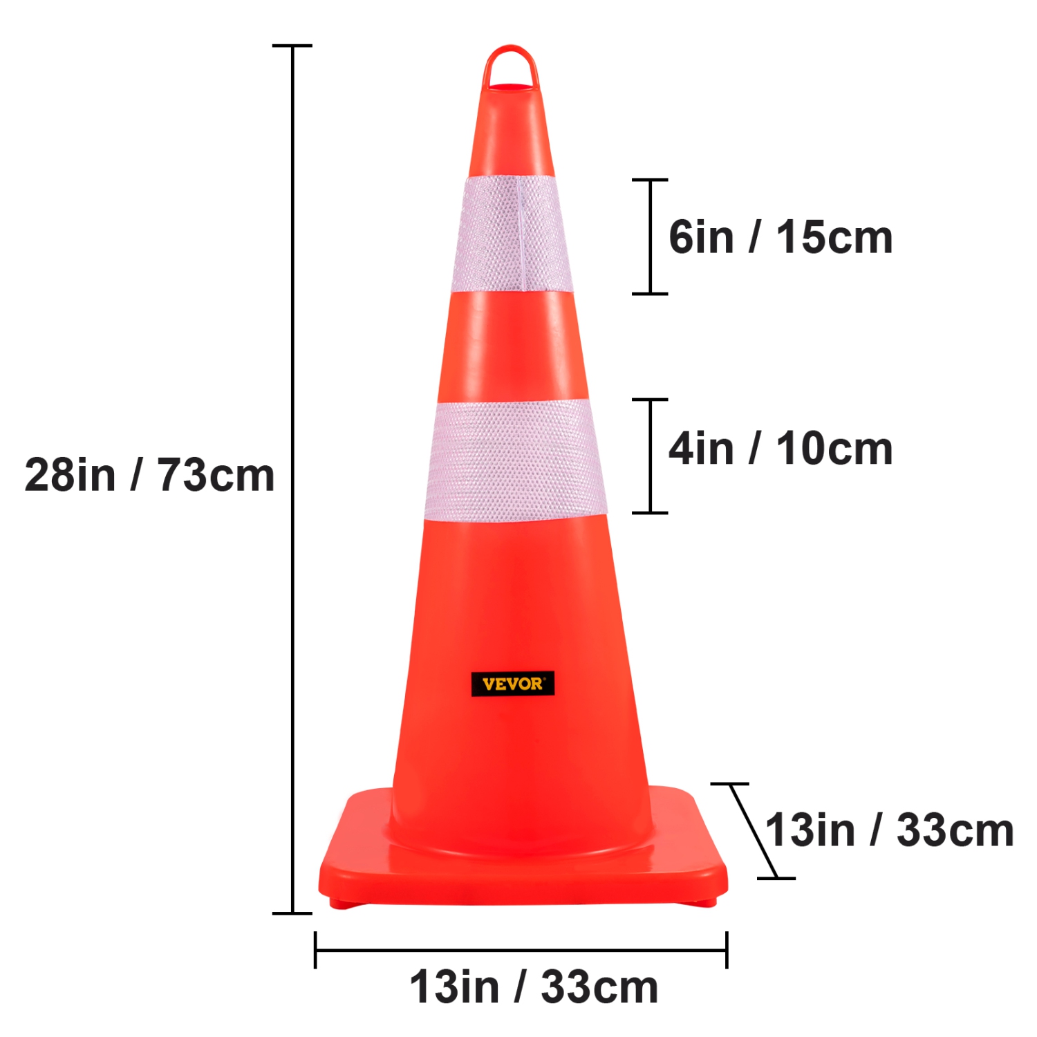 VEVOR 6 x 28"Safety Cones, Traffic Cones, PVC Orange Construction Cones, 2 Reflective Collars Traffic Cones with Weighted Base and Hand-Held Ring