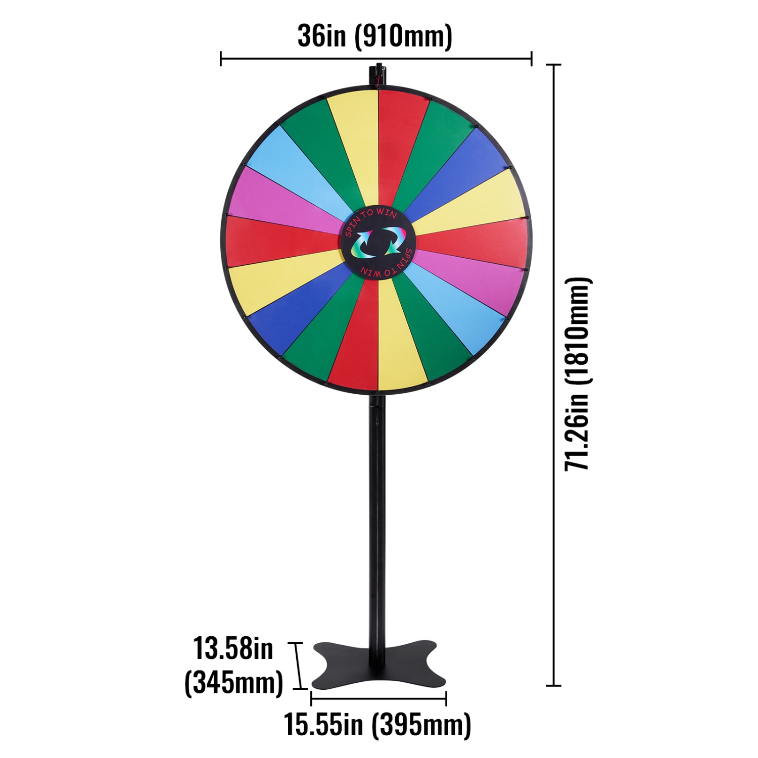 Roue de prix rotative VEVOR 36&nbsp;po, 18 fentes, roulette à effacement à sec et 2 marqueurs, jeux de table ou de plancher pour gagner des tournois