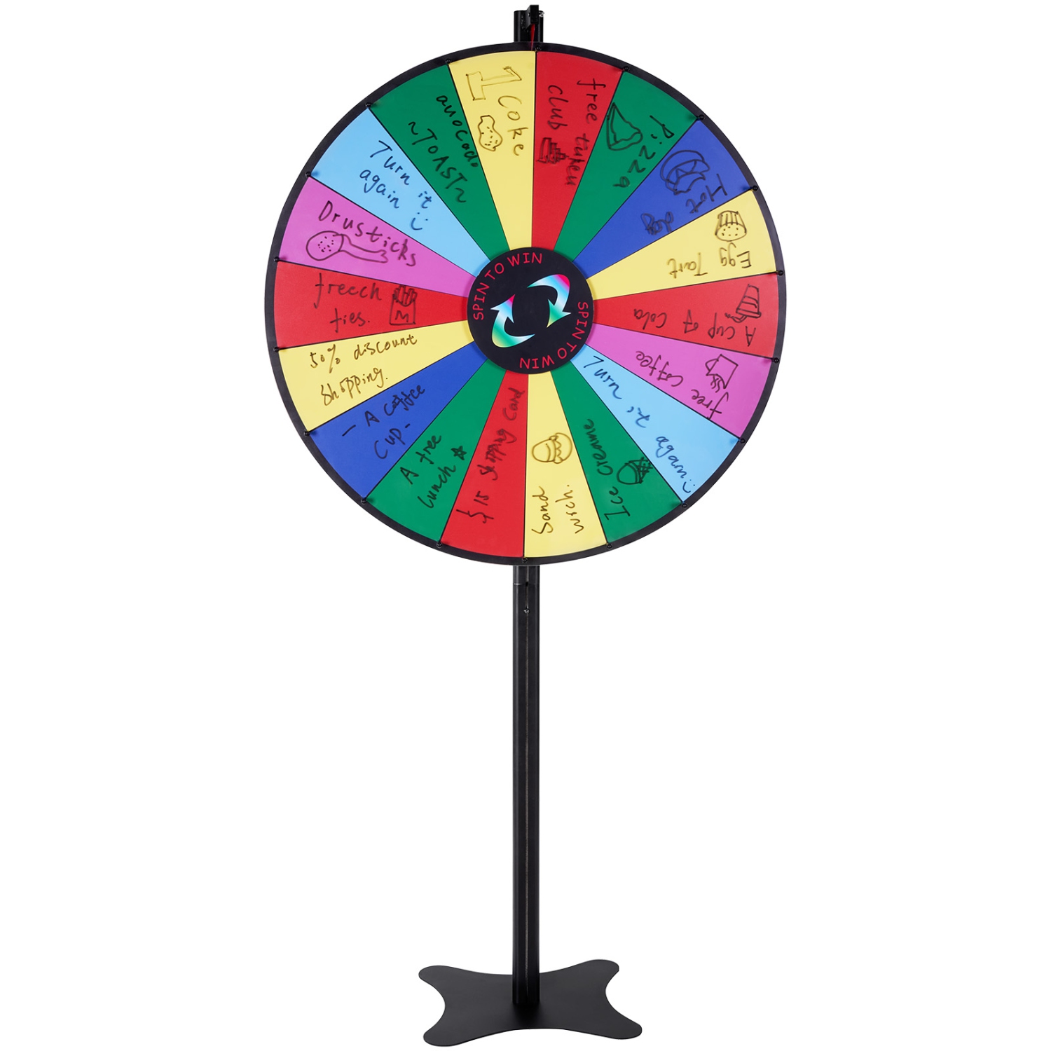 Roue de prix rotative VEVOR 36&nbsp;po, 18 fentes, roulette à effacement à sec et 2 marqueurs, jeux de table ou de plancher pour gagner des tournois