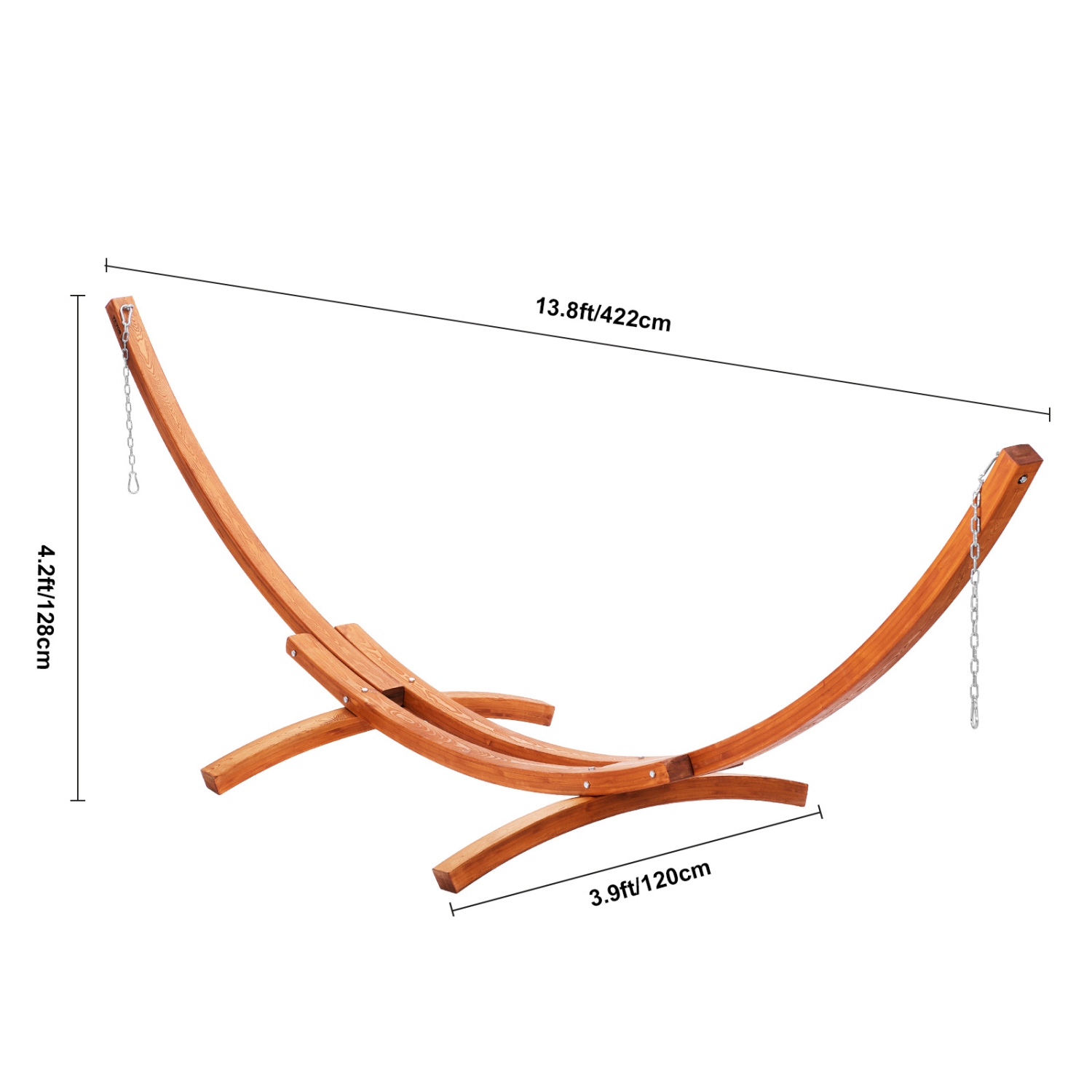 VEVOR 475 lbs Wooden Hammock Stand, Universal 2 Person Hammock Frame Fits 9-13 ft Hammocks, Larch Wood Arc Adjustable Stand for Hammock with Chain