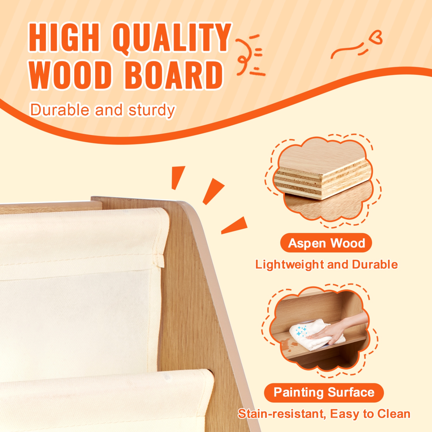 VEVOR 4-Tier Kids Wooden Bookshelf, Six-Layer Sling Bookcase, Baby Storage Book Rack, Book Toy Organizer Cabinet, for Kids Room, Playroom,