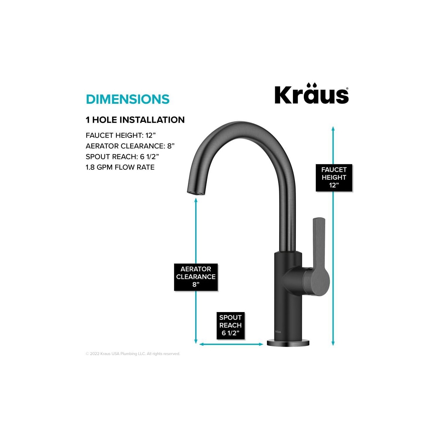 KRAUS Oletto Single Handle Kitchen Bar Faucet in Matte Black/Spot Free Black Stainless, KPF-2822MBSFSB