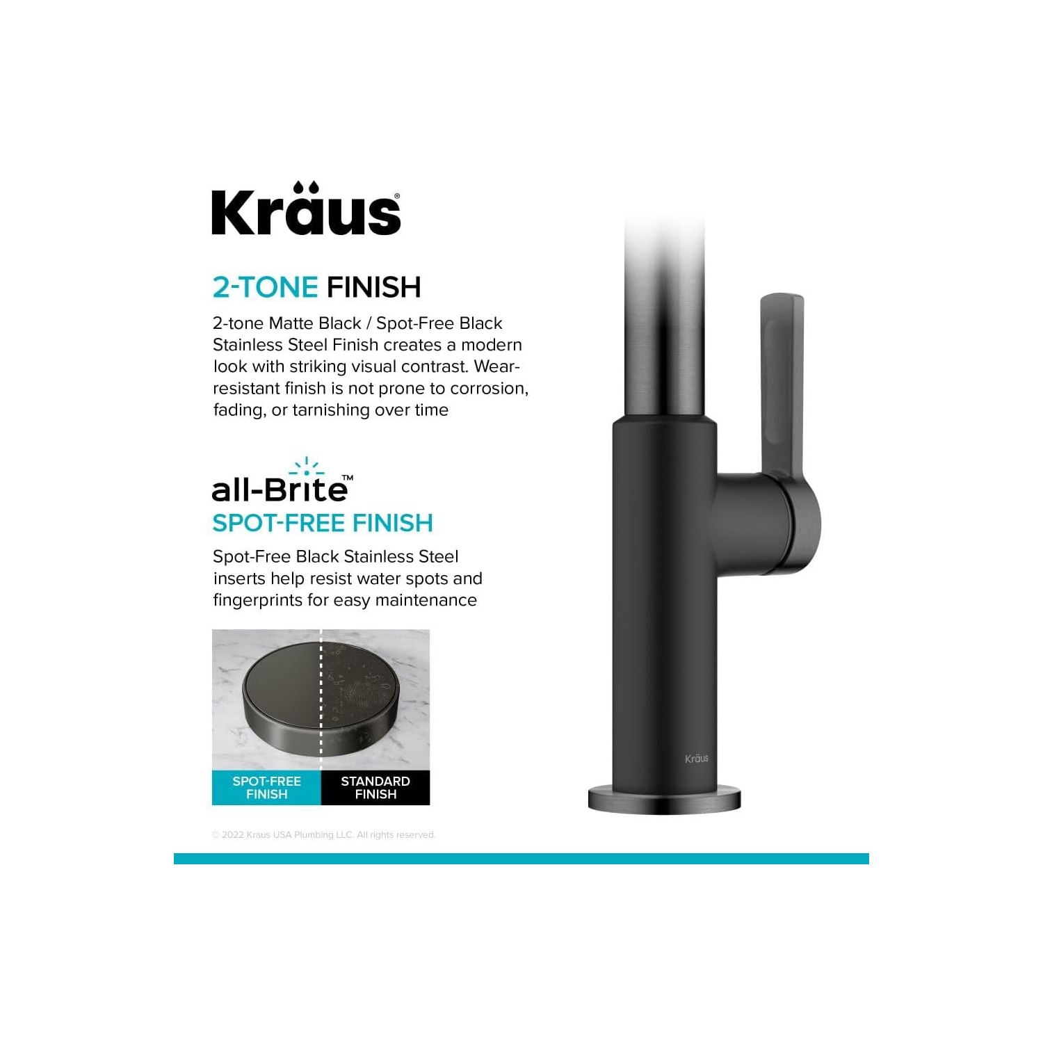 KRAUS Oletto Single Handle Kitchen Bar Faucet in Matte Black/Spot Free Black Stainless, KPF-2822MBSFSB
