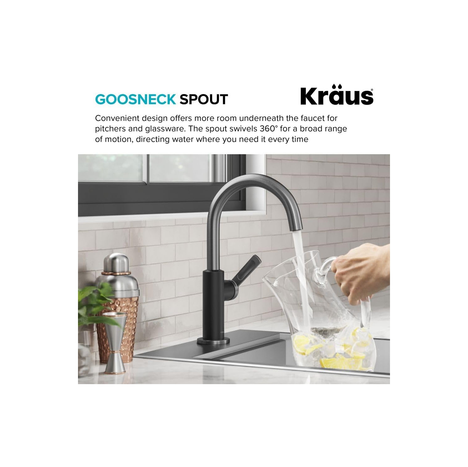 KRAUS Oletto Single Handle Kitchen Bar Faucet in Matte Black/Spot Free Black Stainless, KPF-2822MBSFSB